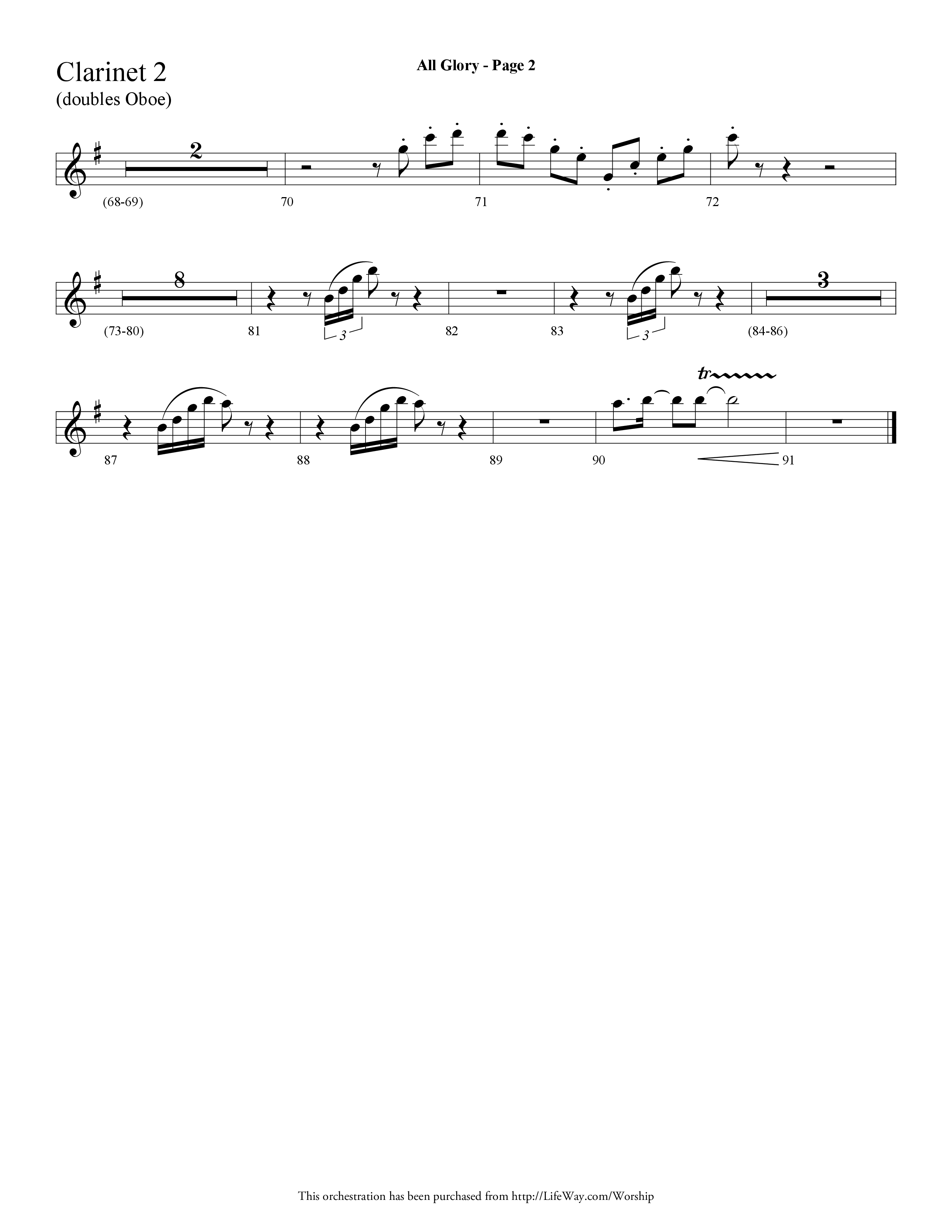 All Glory (Choral Anthem SATB) Clarinet 1/2 (Lifeway Choral / Arr. Dave Williamson)