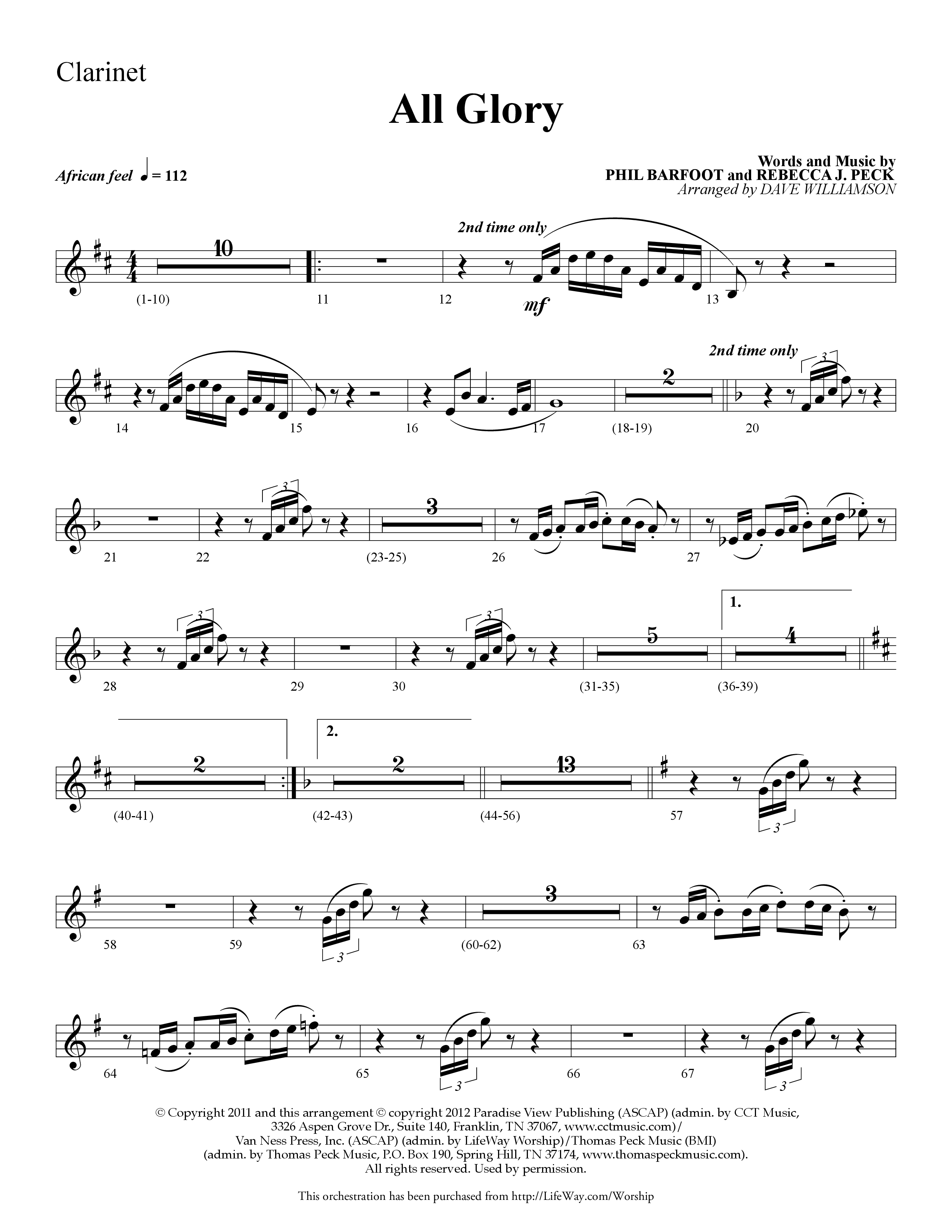 All Glory (Choral Anthem SATB) Clarinet (Lifeway Choral / Arr. Dave Williamson)