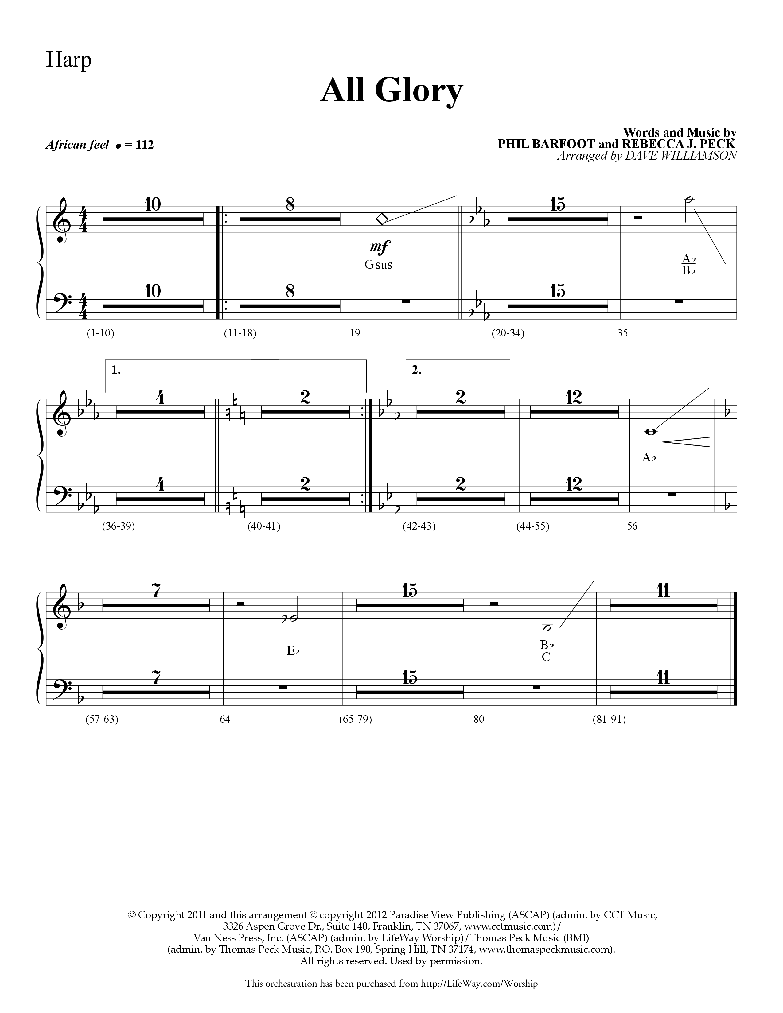 All Glory (Choral Anthem SATB) Harp (Lifeway Choral / Arr. Dave Williamson)