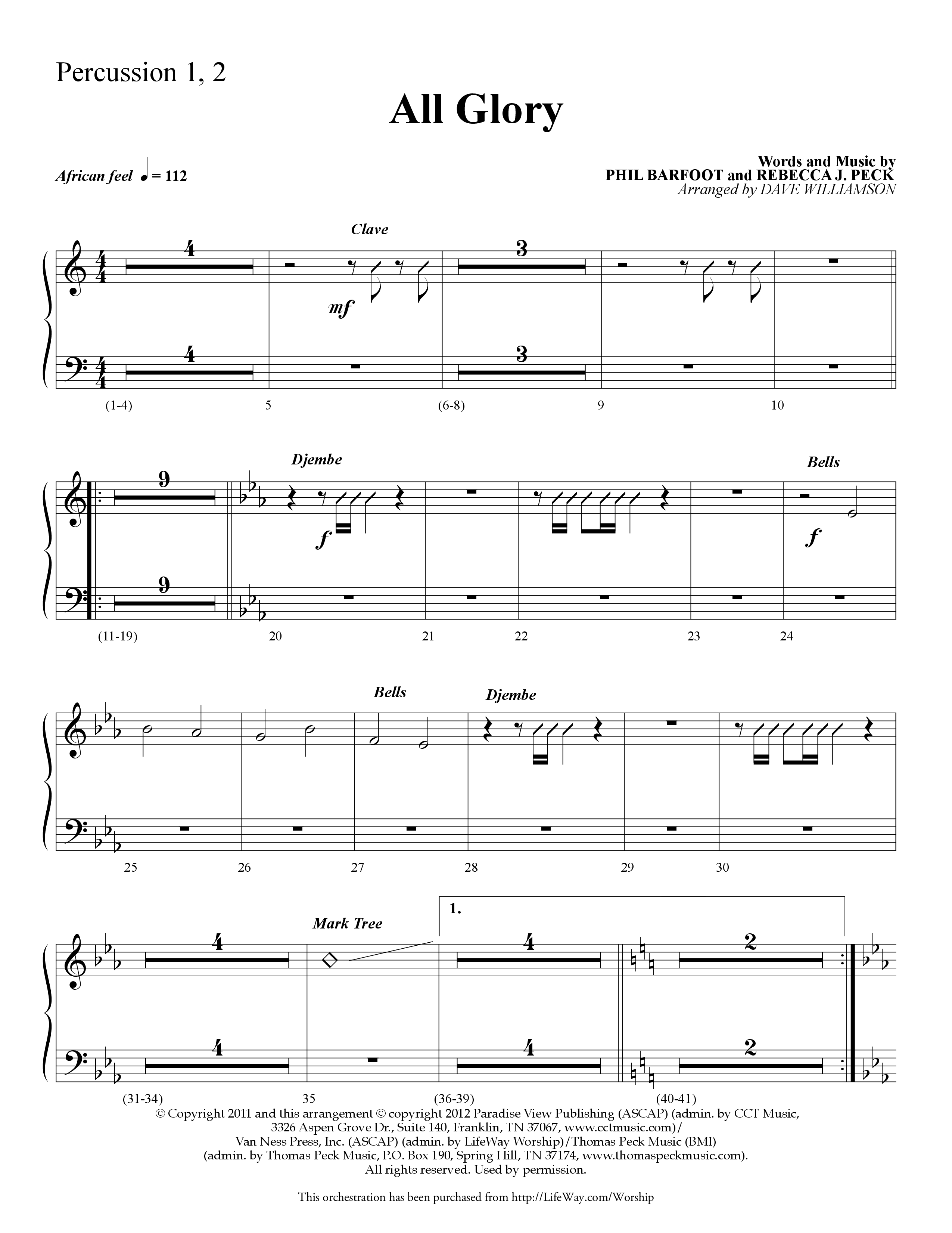 All Glory (Choral Anthem SATB) Percussion 1/2 (Lifeway Choral / Arr. Dave Williamson)