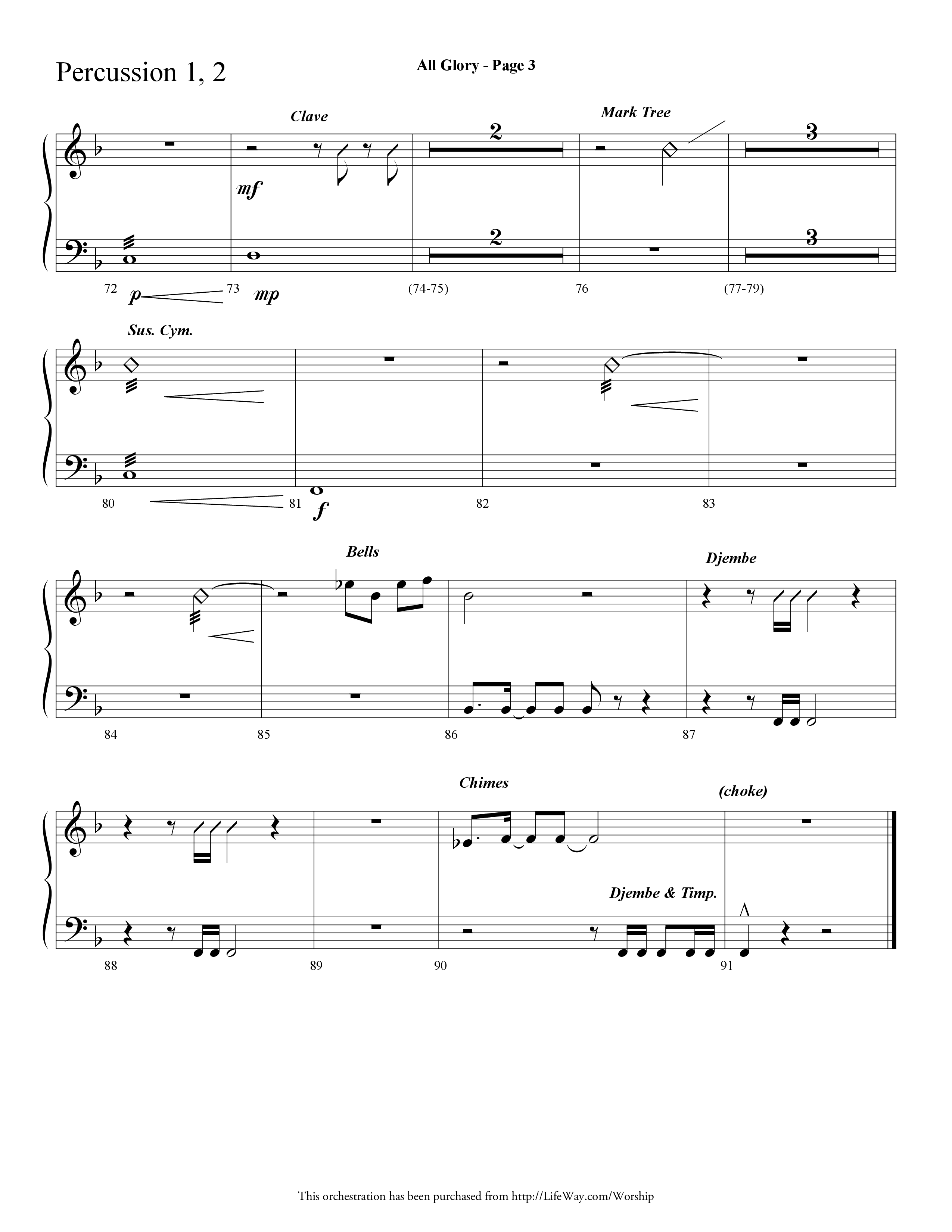 All Glory (Choral Anthem SATB) Percussion 1/2 (Lifeway Choral / Arr. Dave Williamson)