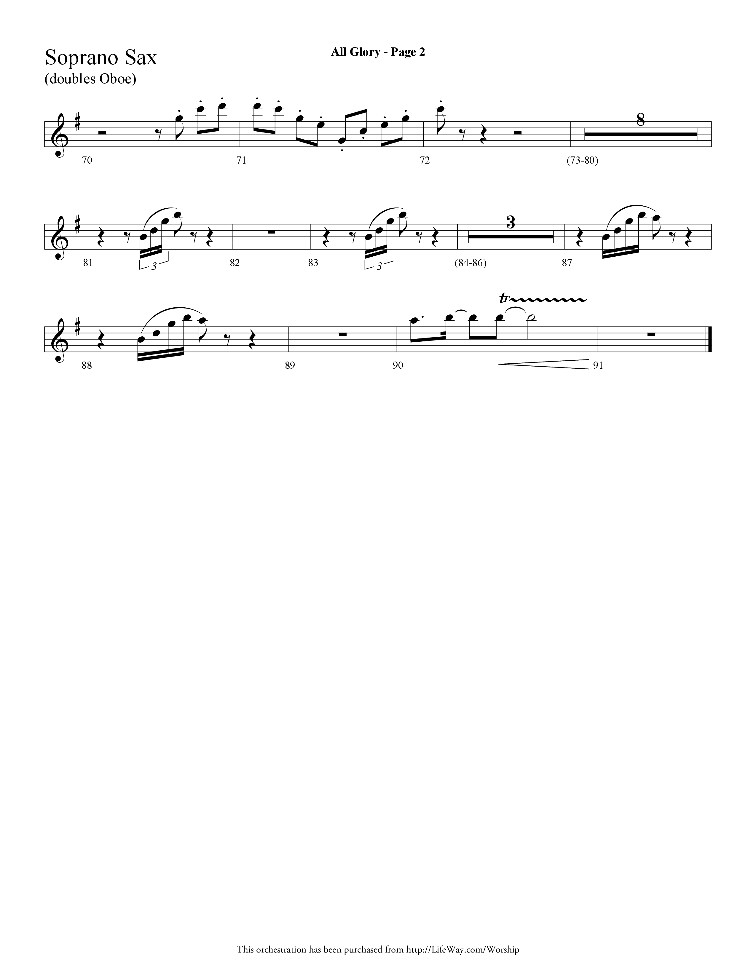 All Glory (Choral Anthem SATB) Soprano Sax (Lifeway Choral / Arr. Dave Williamson)