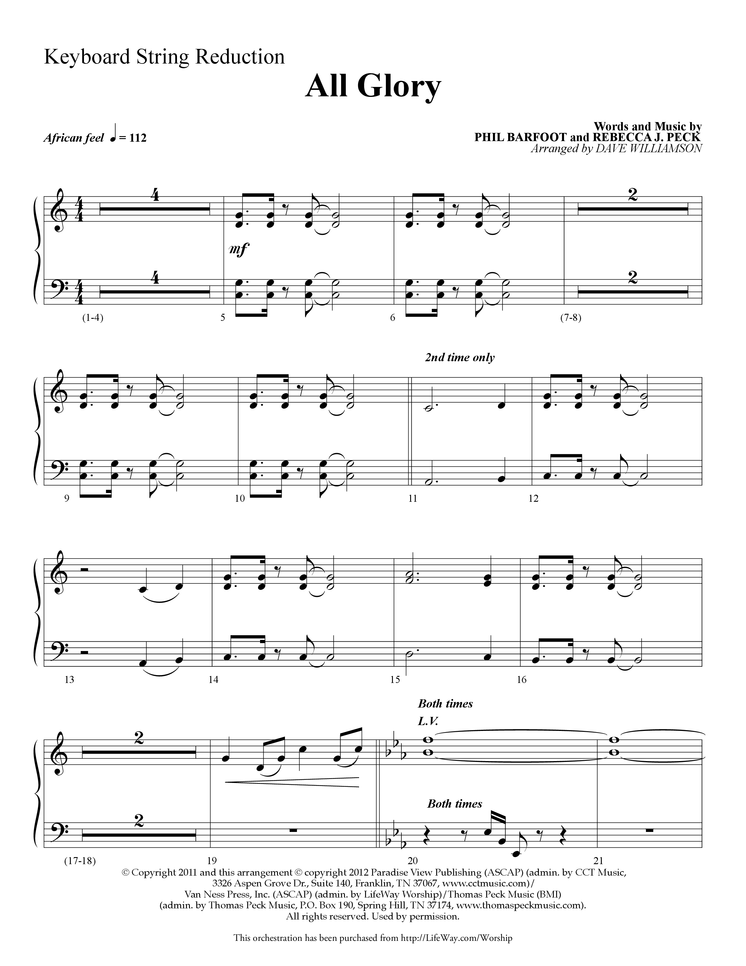All Glory (Choral Anthem SATB) String Reduction (Lifeway Choral / Arr. Dave Williamson)