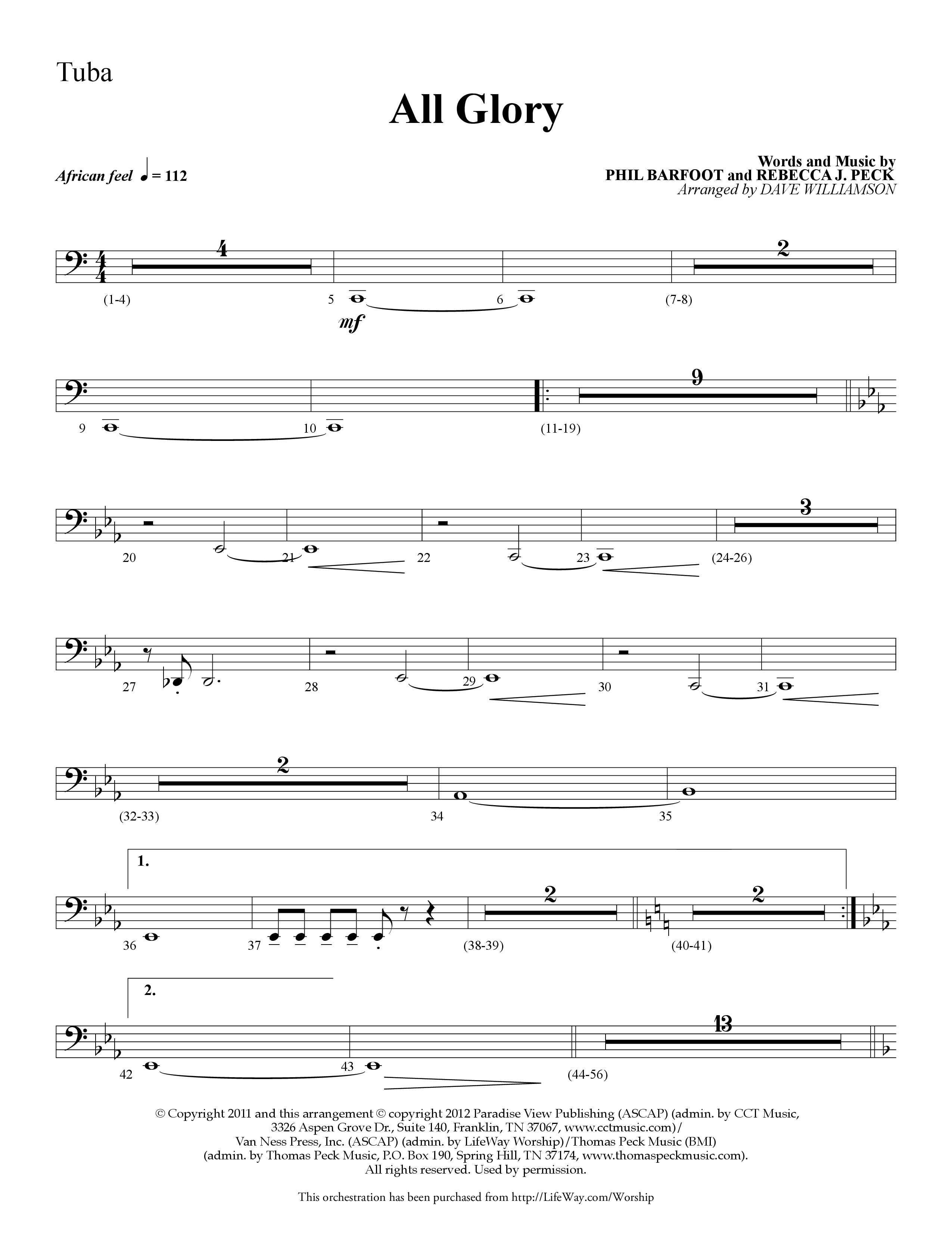 All Glory (Choral Anthem SATB) Tuba (Lifeway Choral / Arr. Dave Williamson)