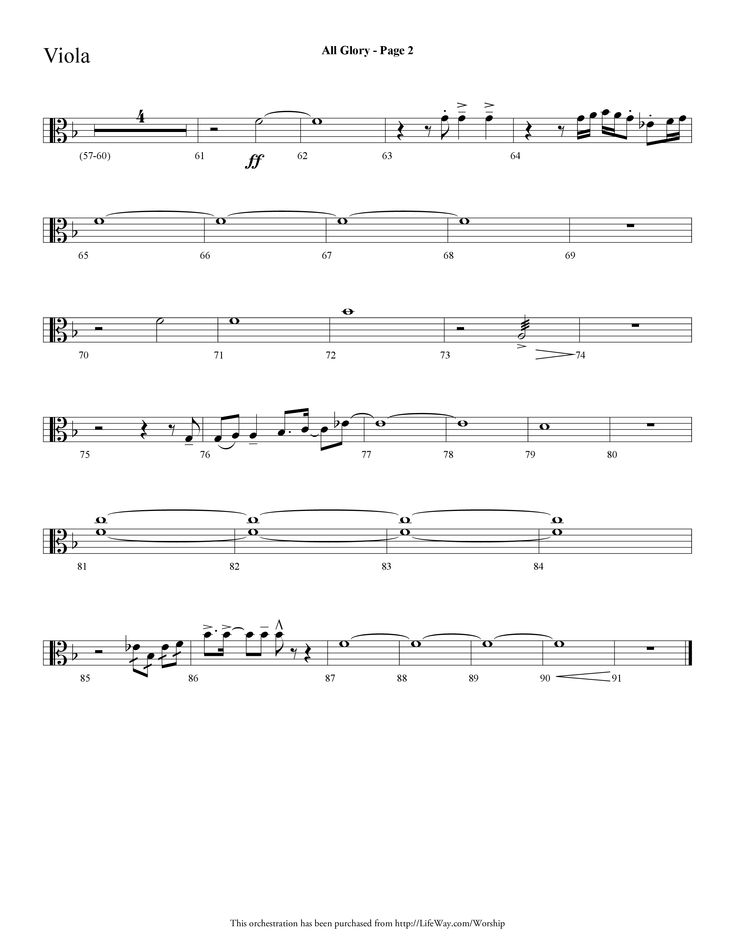 All Glory (Choral Anthem SATB) Viola (Lifeway Choral / Arr. Dave Williamson)