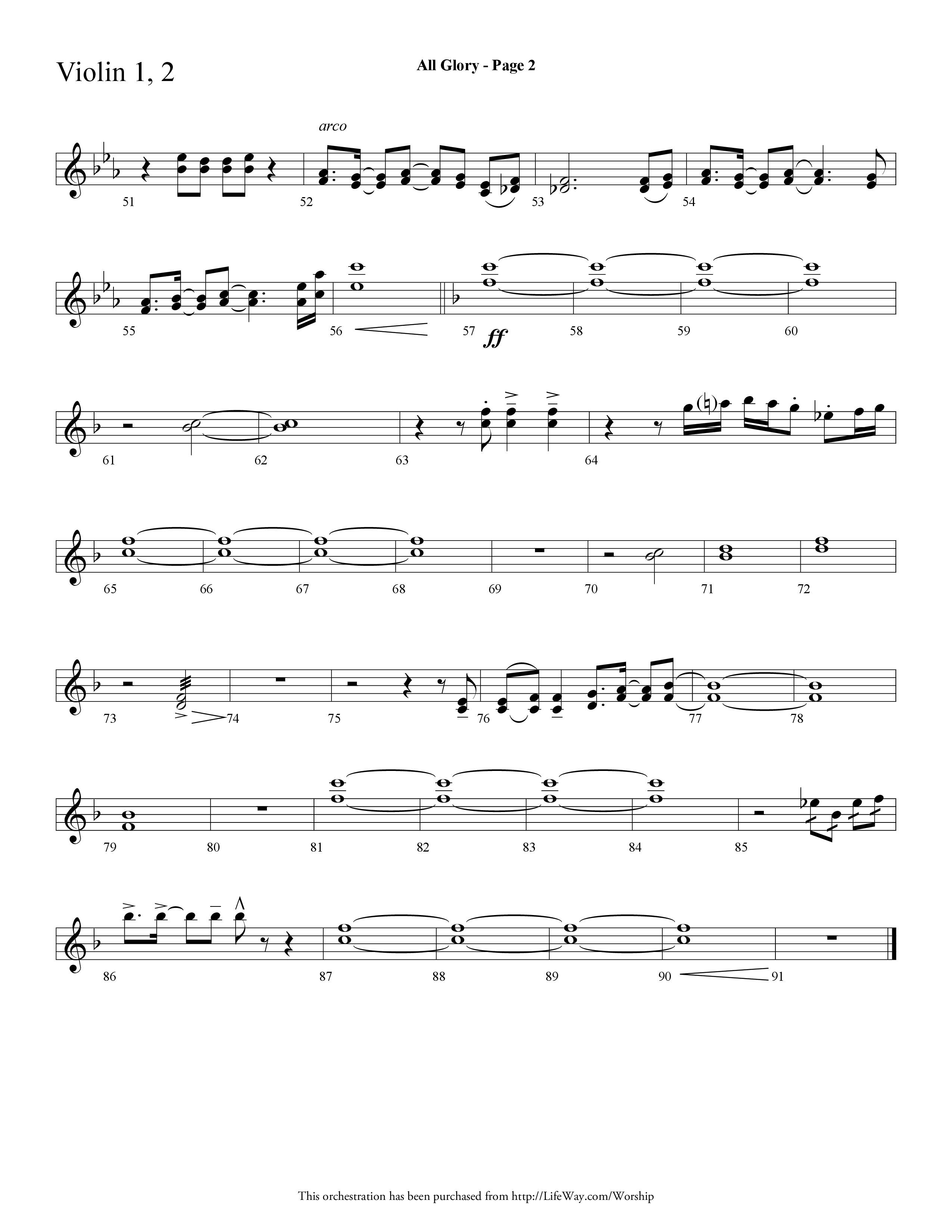 All Glory (Choral Anthem SATB) Violin 1/2 (Lifeway Choral / Arr. Dave Williamson)