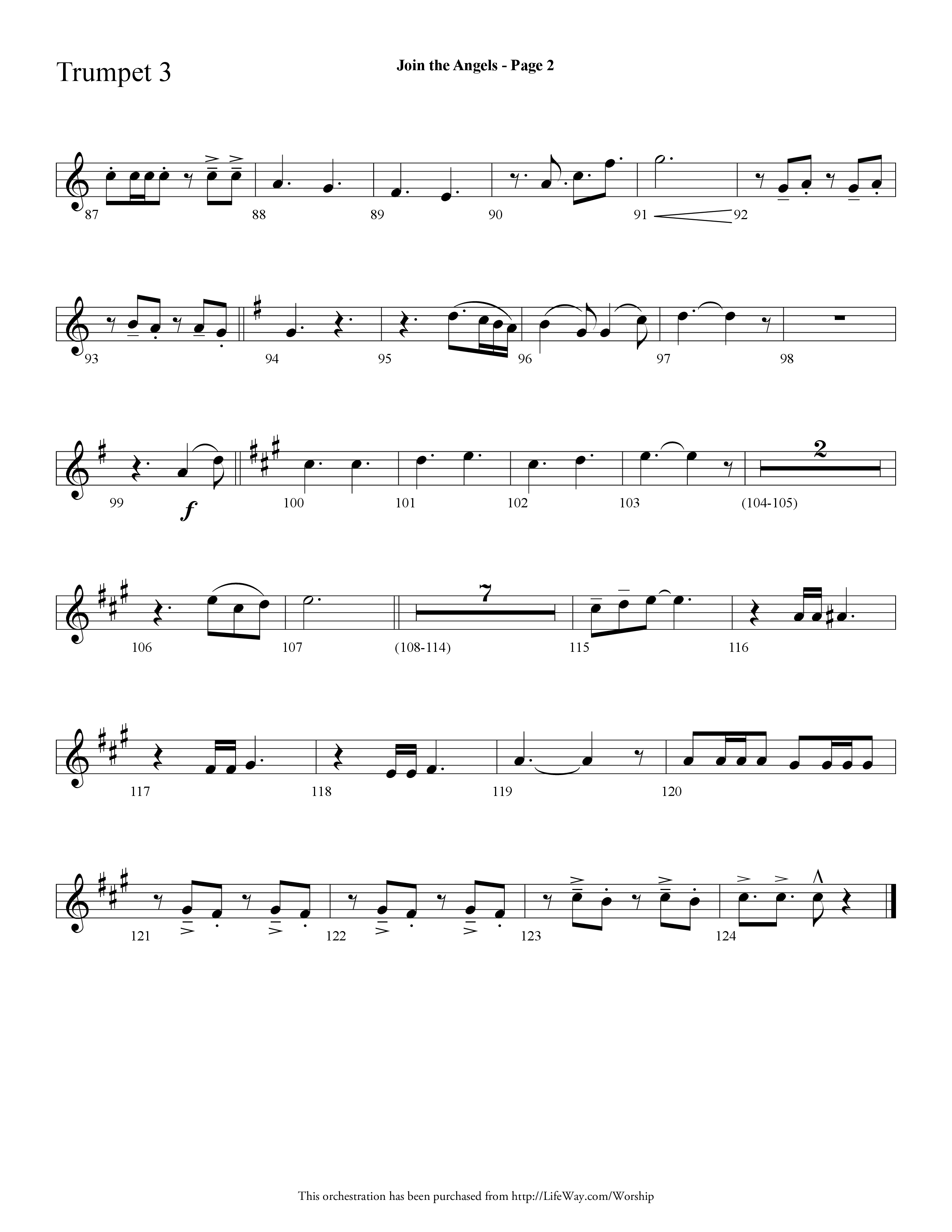 Join the Angels (Choral Anthem SATB) Trumpet 3 (Lifeway Choral / Arr. Dave Williamson)
