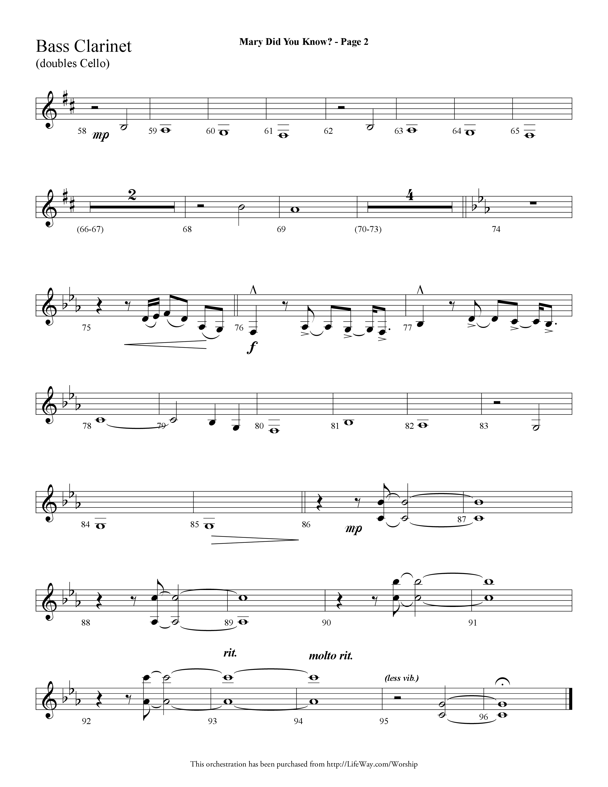 Mary Did You Know (Choral Anthem SATB) Bass Clarinet (Lifeway Choral / Arr. Dave Williamson)