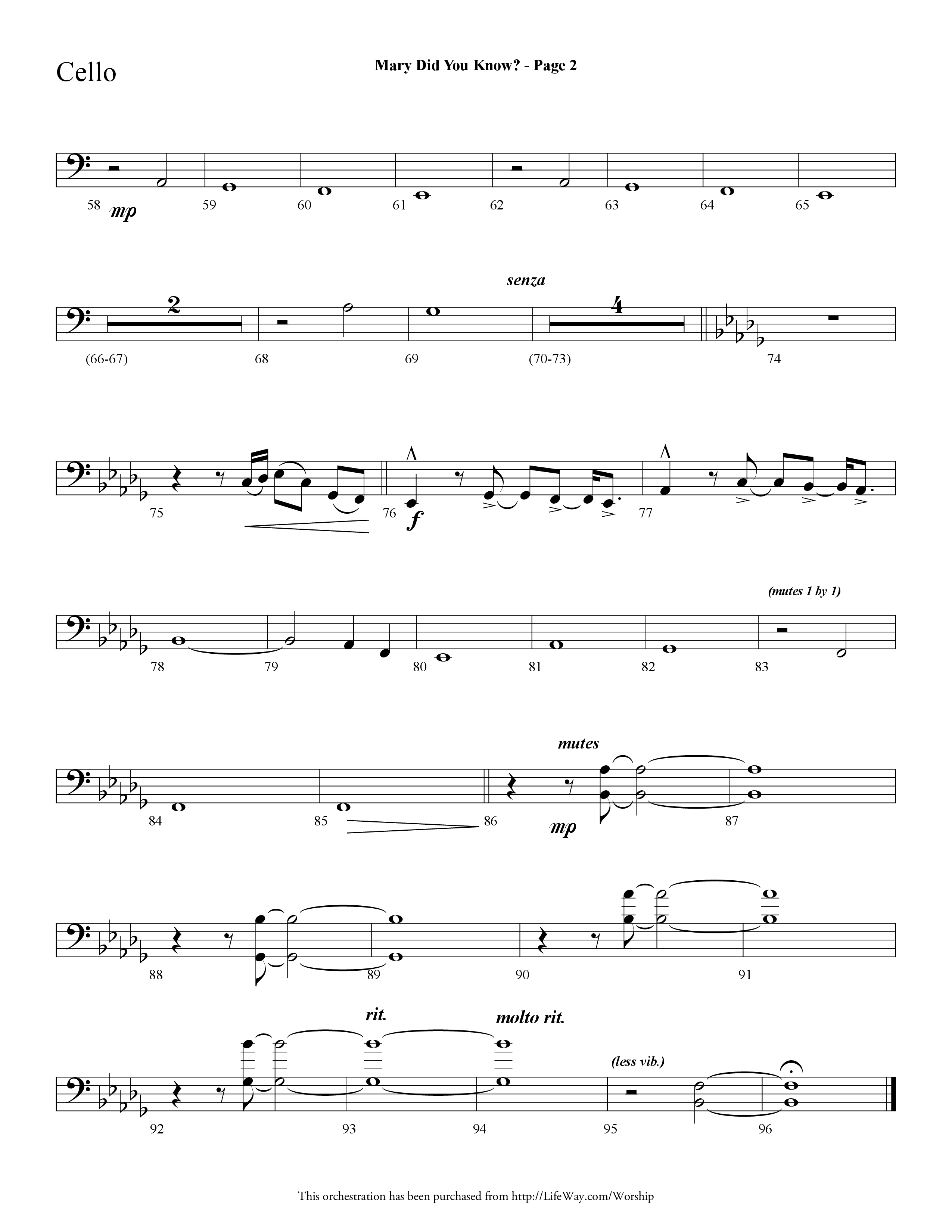 Mary Did You Know (Choral Anthem SATB) Cello (Lifeway Choral / Arr. Dave Williamson)