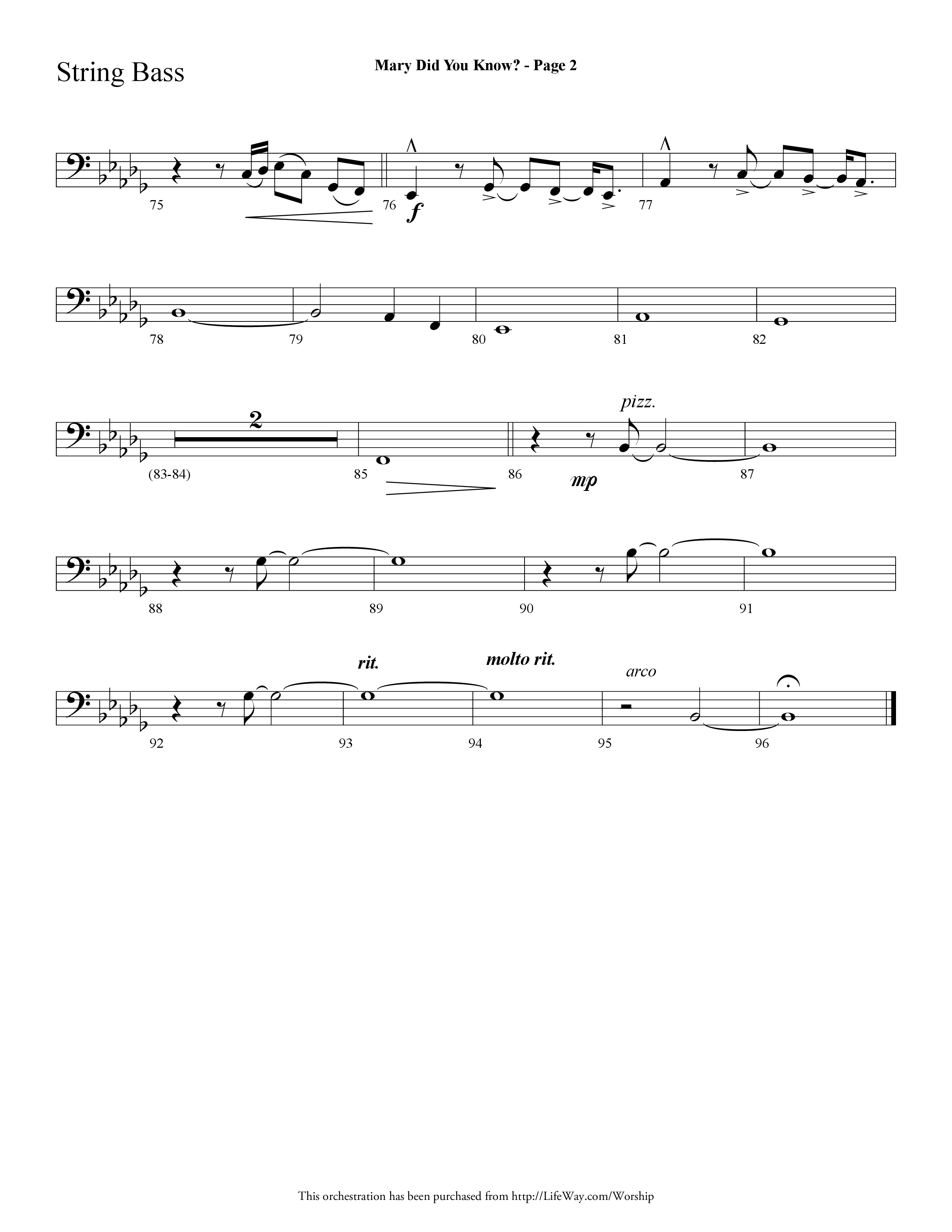 Mary Did You Know (Choral Anthem SATB) String Bass (Lifeway Choral / Arr. Dave Williamson)