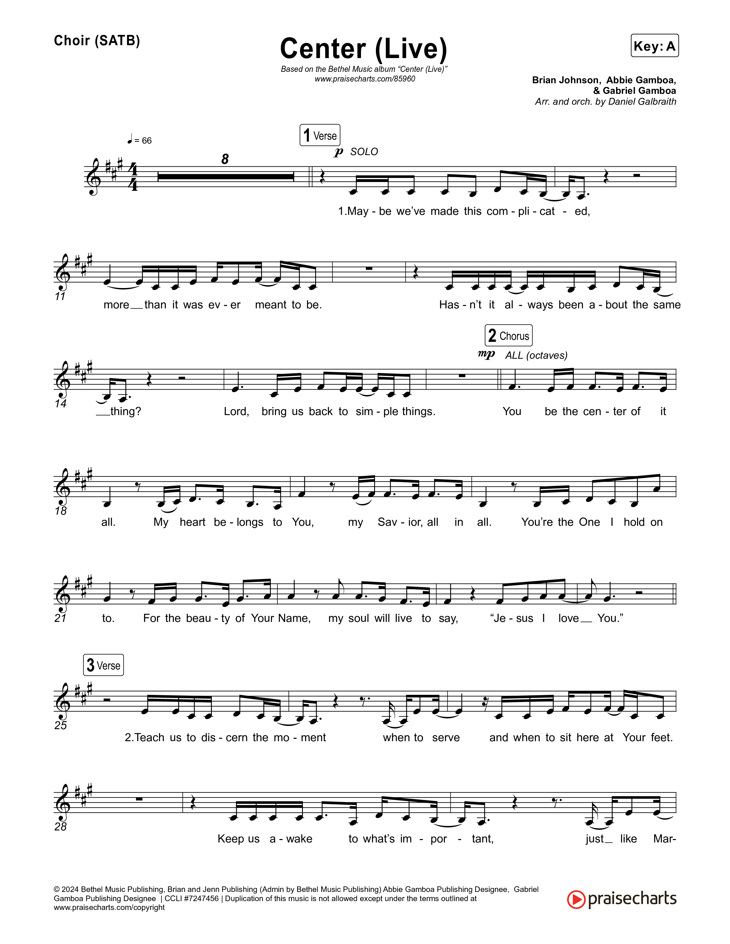 Center (Live) Choir Sheet (SATB) (Bethel Music / Abbie Gamboa)