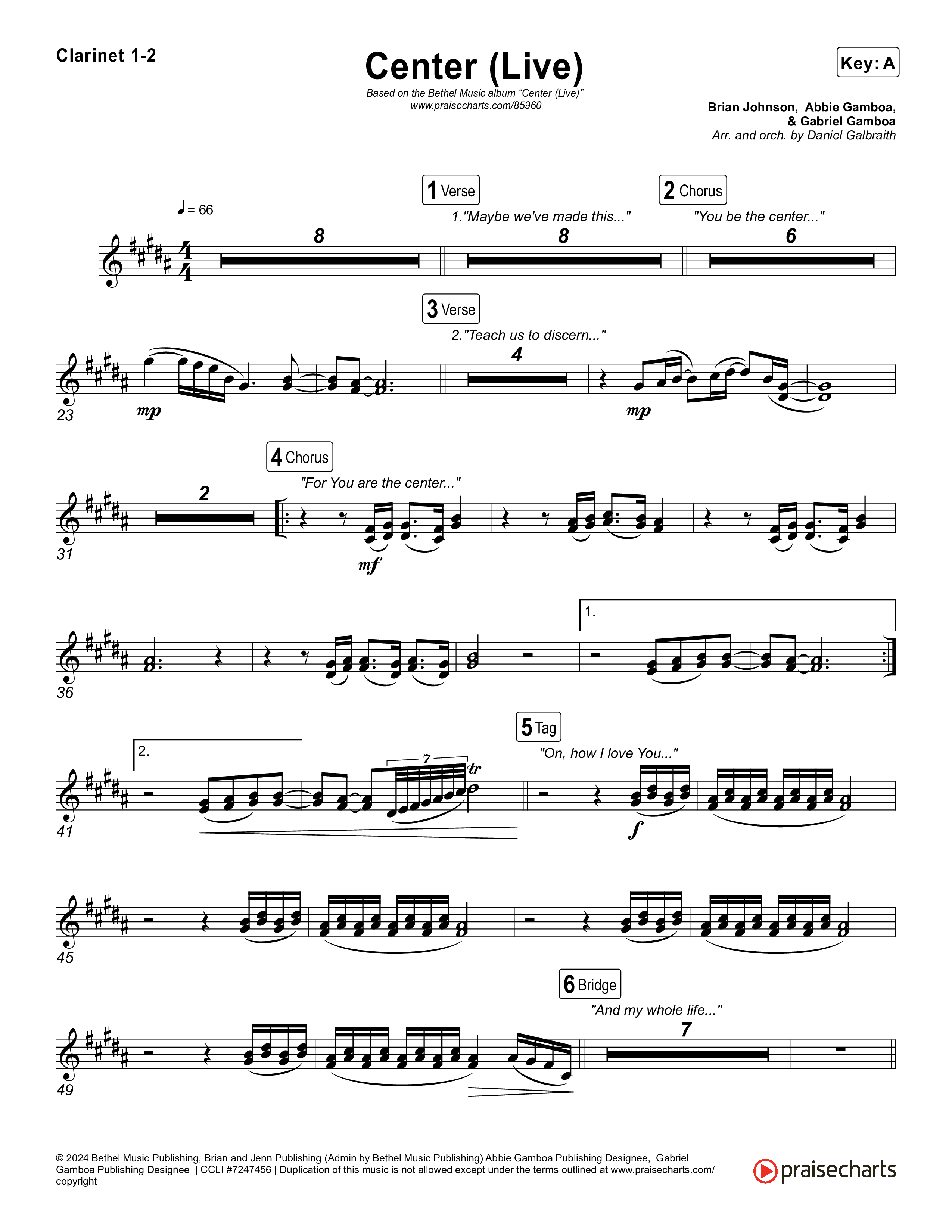 Center (Live) Clarinet 1,2 (Bethel Music / Abbie Gamboa)