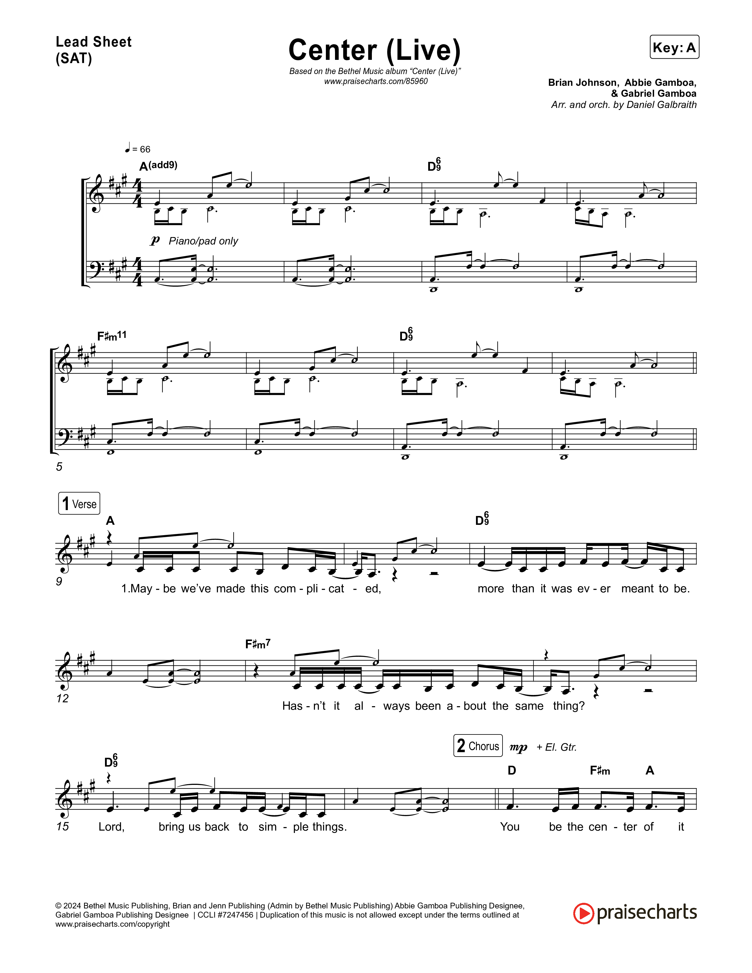Center (Live) Lead Sheet (SAT) (Bethel Music / Abbie Gamboa)