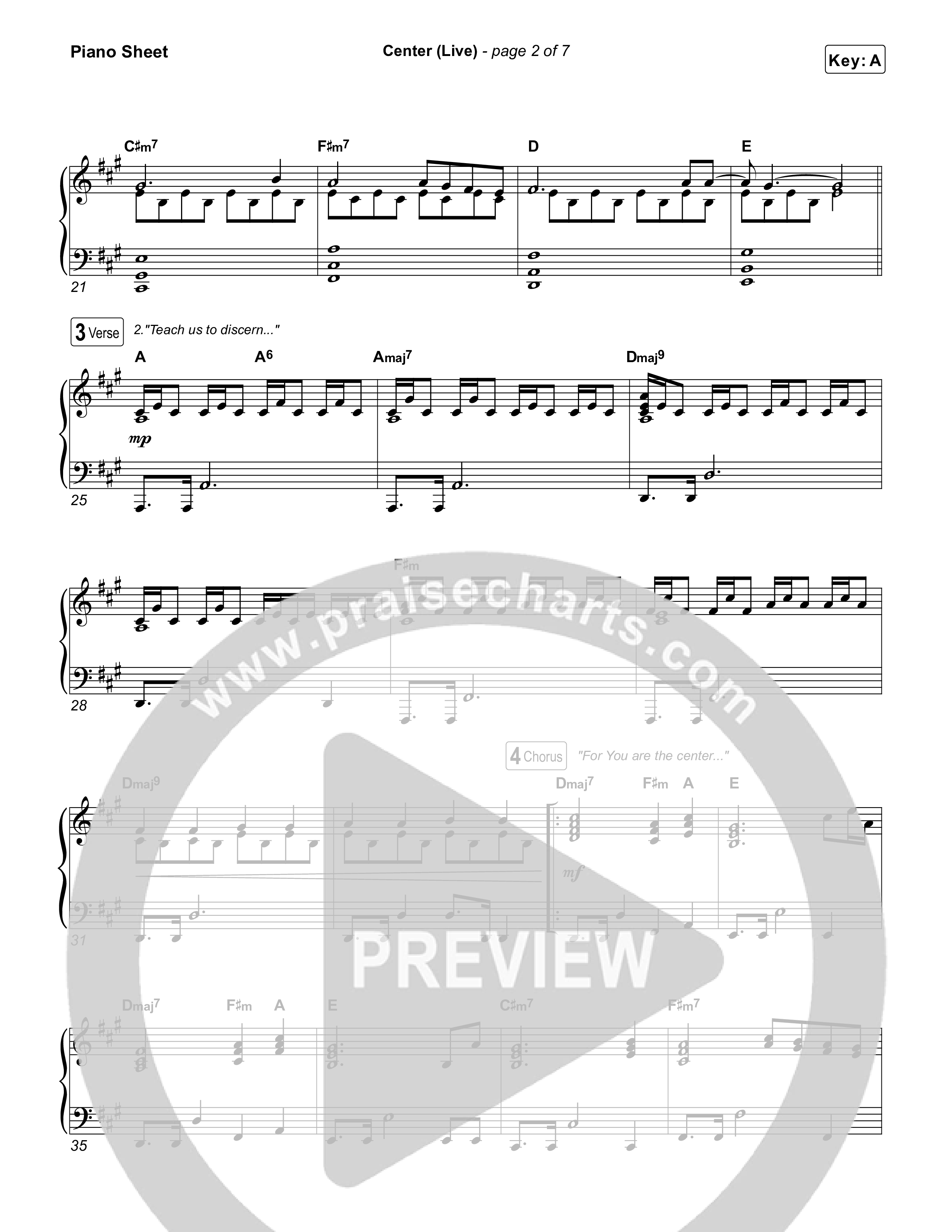 Center (Live) Piano Sheet (Bethel Music / Abbie Gamboa)