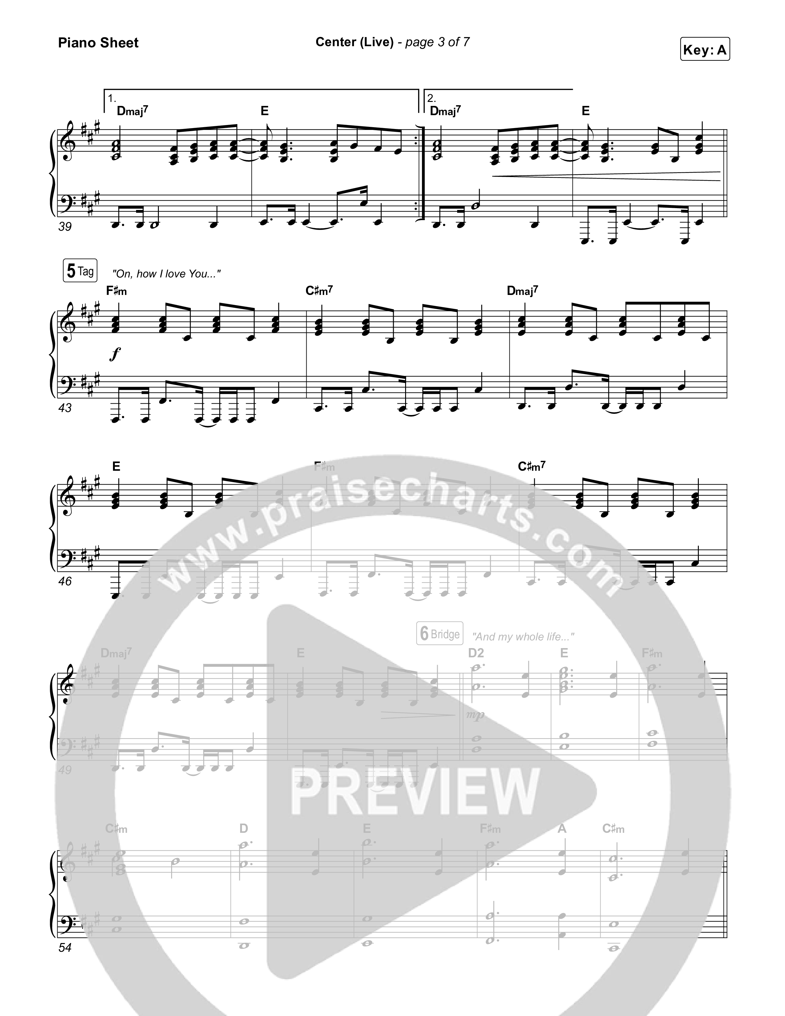 Center (Live) Piano Sheet (Bethel Music / Abbie Gamboa)