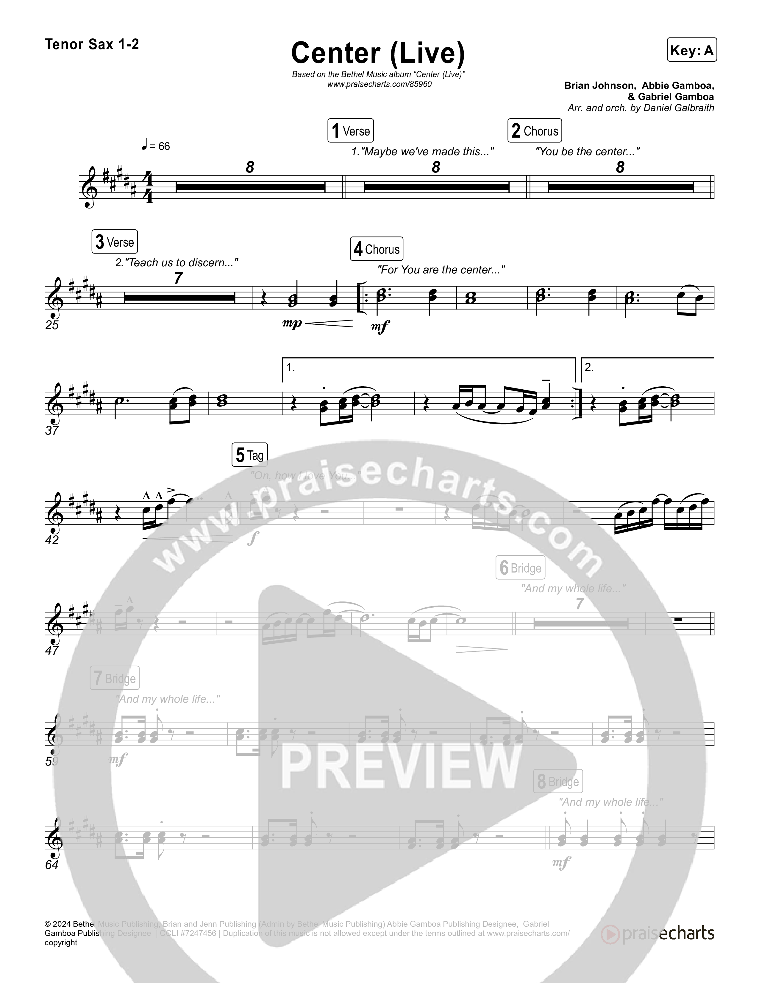 Center (Live) Tenor Sax 1,2 (Bethel Music / Abbie Gamboa)