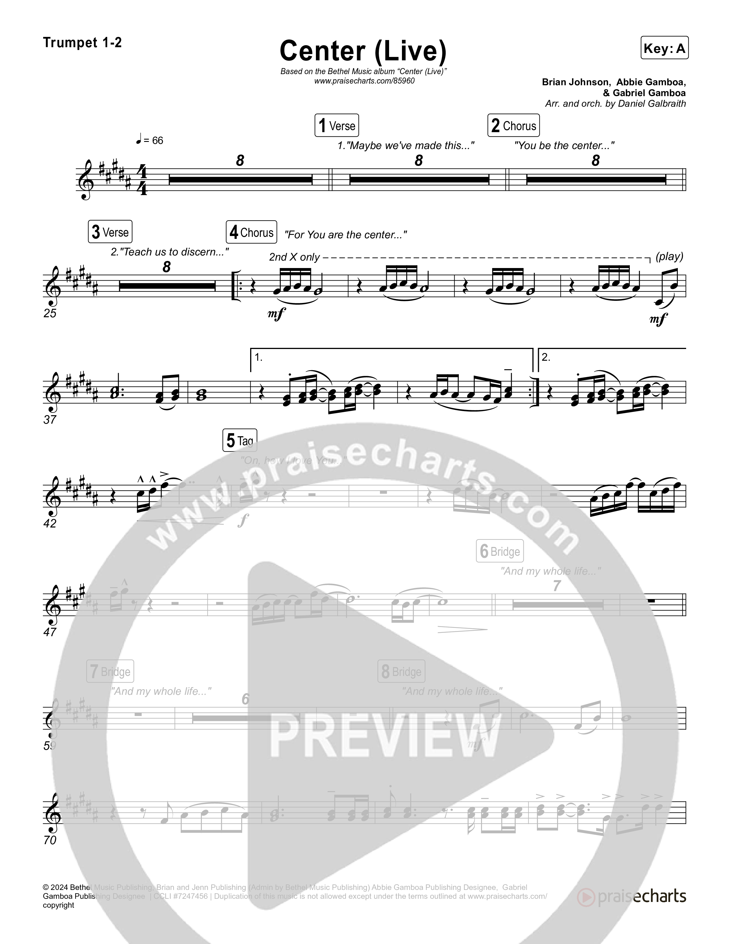 Center (Live) Trumpet 1,2 (Bethel Music / Abbie Gamboa)