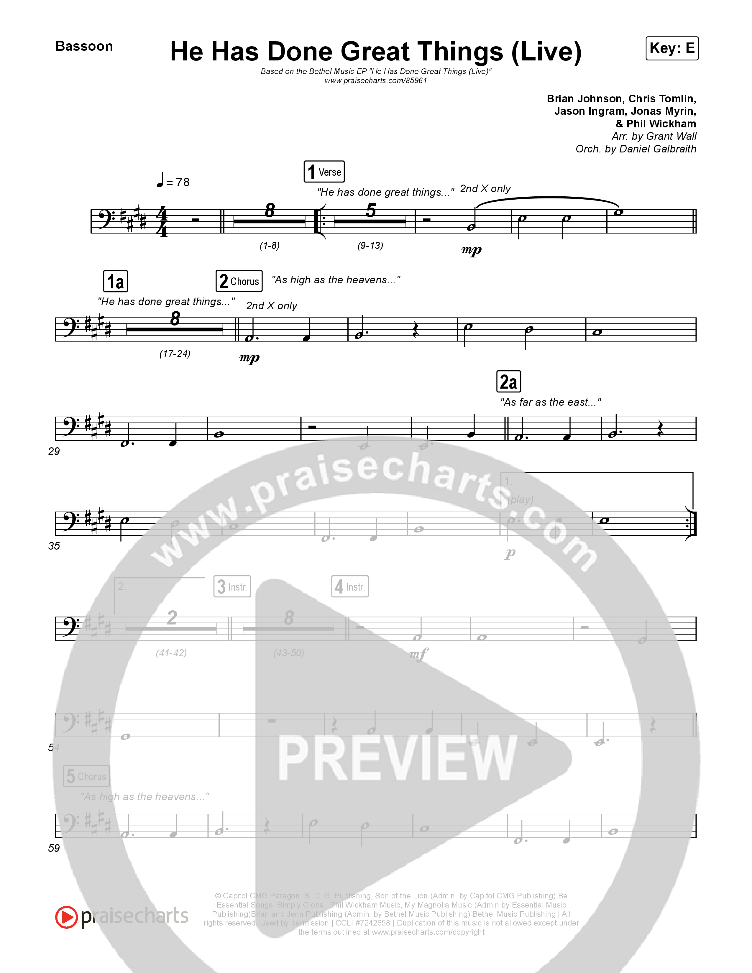 He Has Done Great Things (Live) Bassoon (Bethel Music / Brian Johnson)