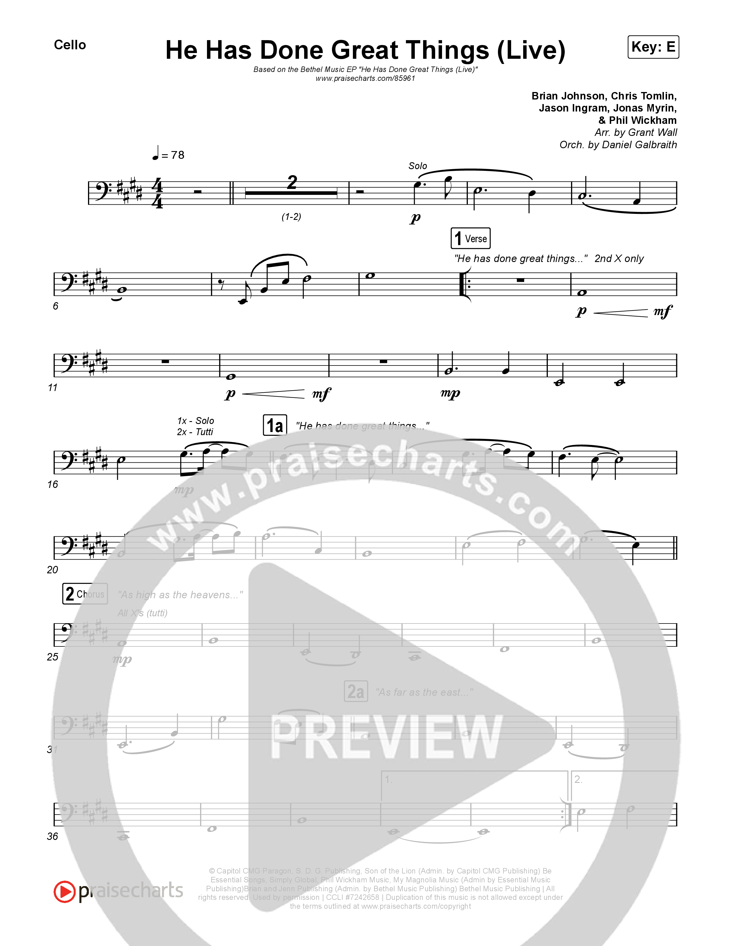 He Has Done Great Things (Live) Cello (Bethel Music / Brian Johnson)