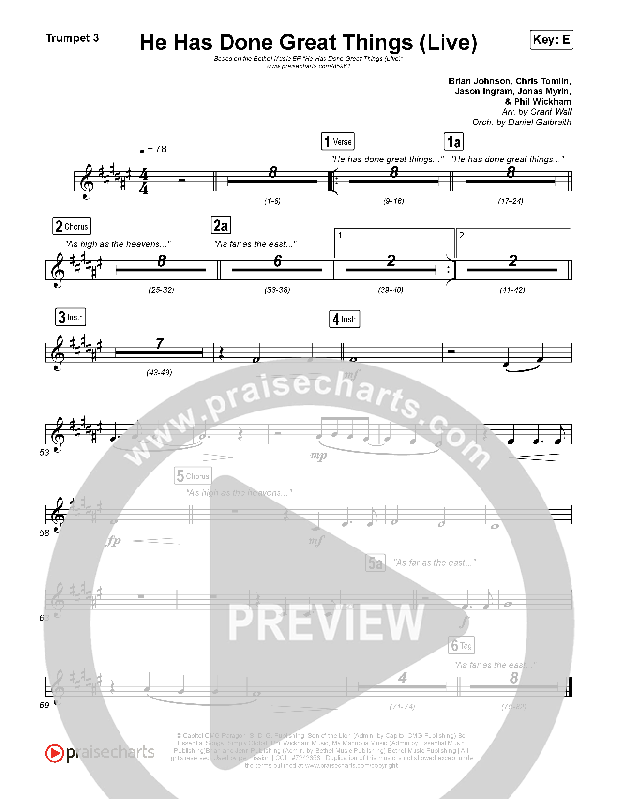 He Has Done Great Things (Live) Trumpet 1,2 (Bethel Music / Brian Johnson)