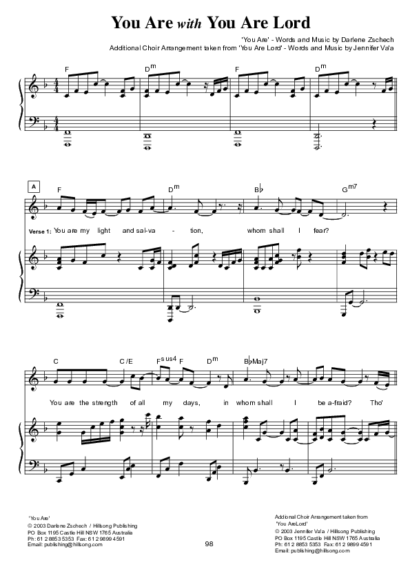 You Are/You Are Lord Piano/Vocal & Lead (Hillsong Worship)