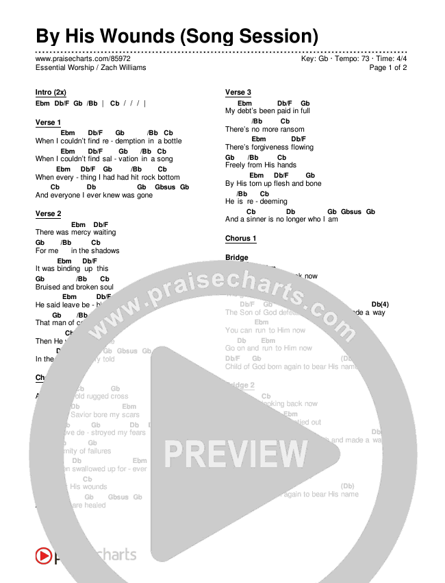 By His Wounds (Song Session) Chords & Lyrics (Zach Williams / Essential Worship)