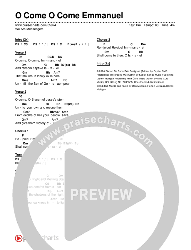 O Come O Come Emmanuel Chords & Lyrics (We Are Messengers)