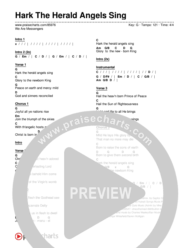 Hark The Herald Angels Sing Chords & Lyrics (We Are Messengers)