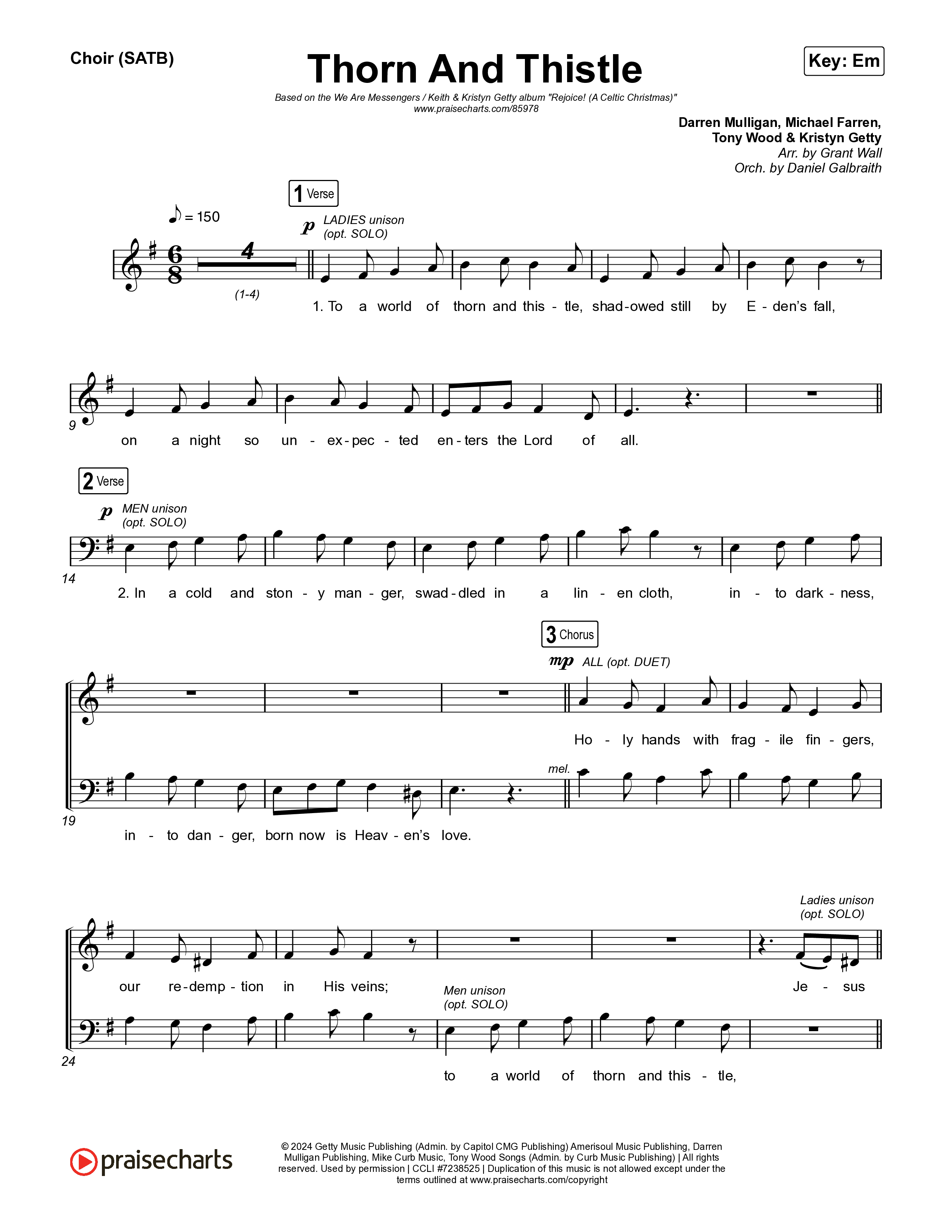 Thorn And Thistle Vocal Sheet (SATB) (We Are Messengers / Keith & Kristyn Getty)