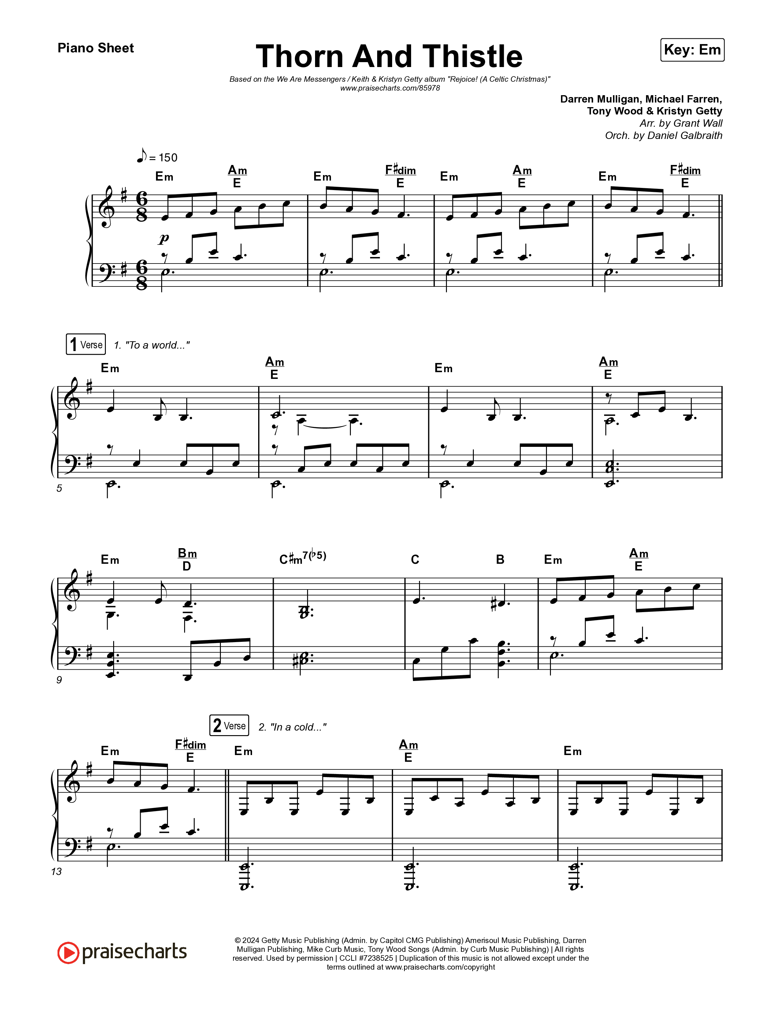 Thorn And Thistle Piano Sheet (We Are Messengers / Keith & Kristyn Getty)