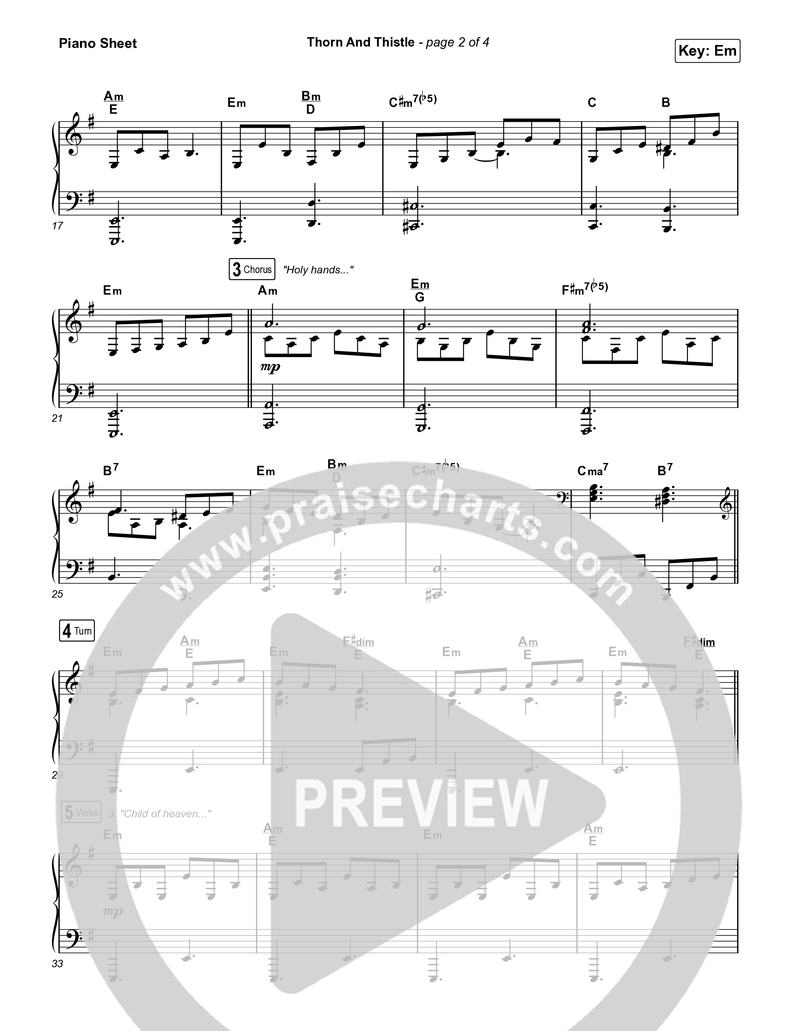 Thorn And Thistle Piano Sheet (We Are Messengers / Keith & Kristyn Getty)