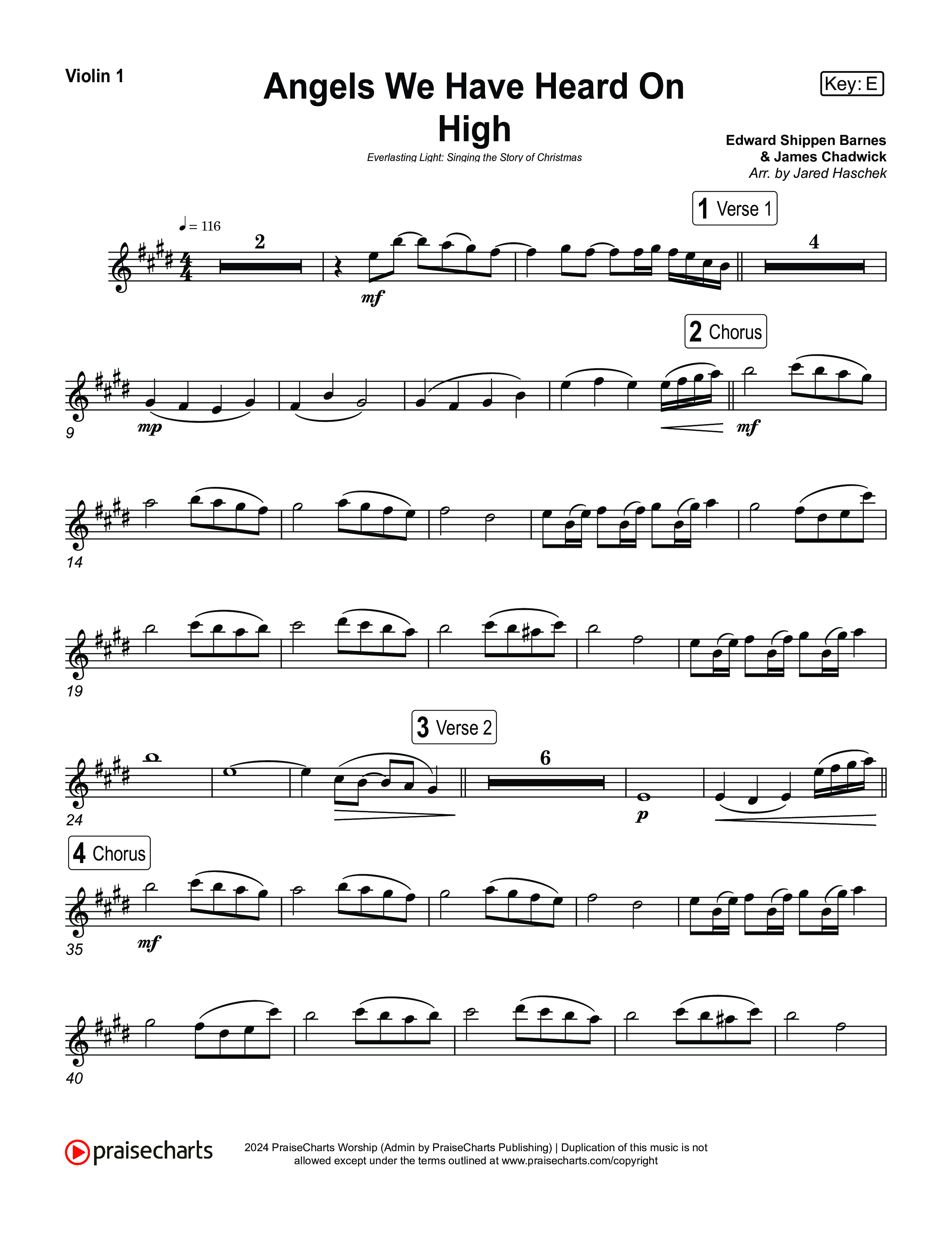 Angels We Have Heard On High (Live) Violin 1,2 (Museum Of The Bible / Indiana Wesleyan University Choir / Arr. Jared Haschek)