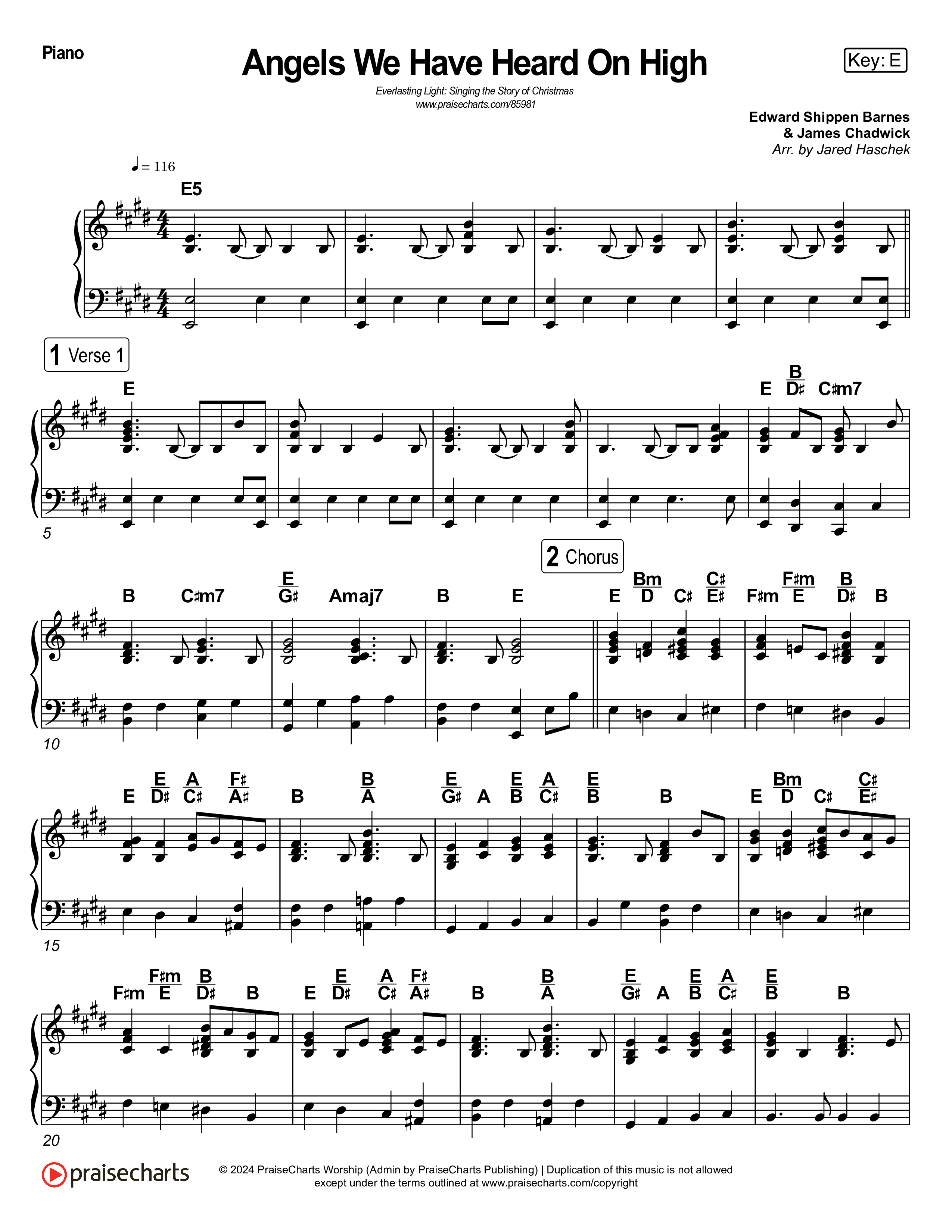 Angels We Have Heard On High (Live) Piano Sheet (Museum Of The Bible / Indiana Wesleyan University Choir / Arr. Jared Haschek)