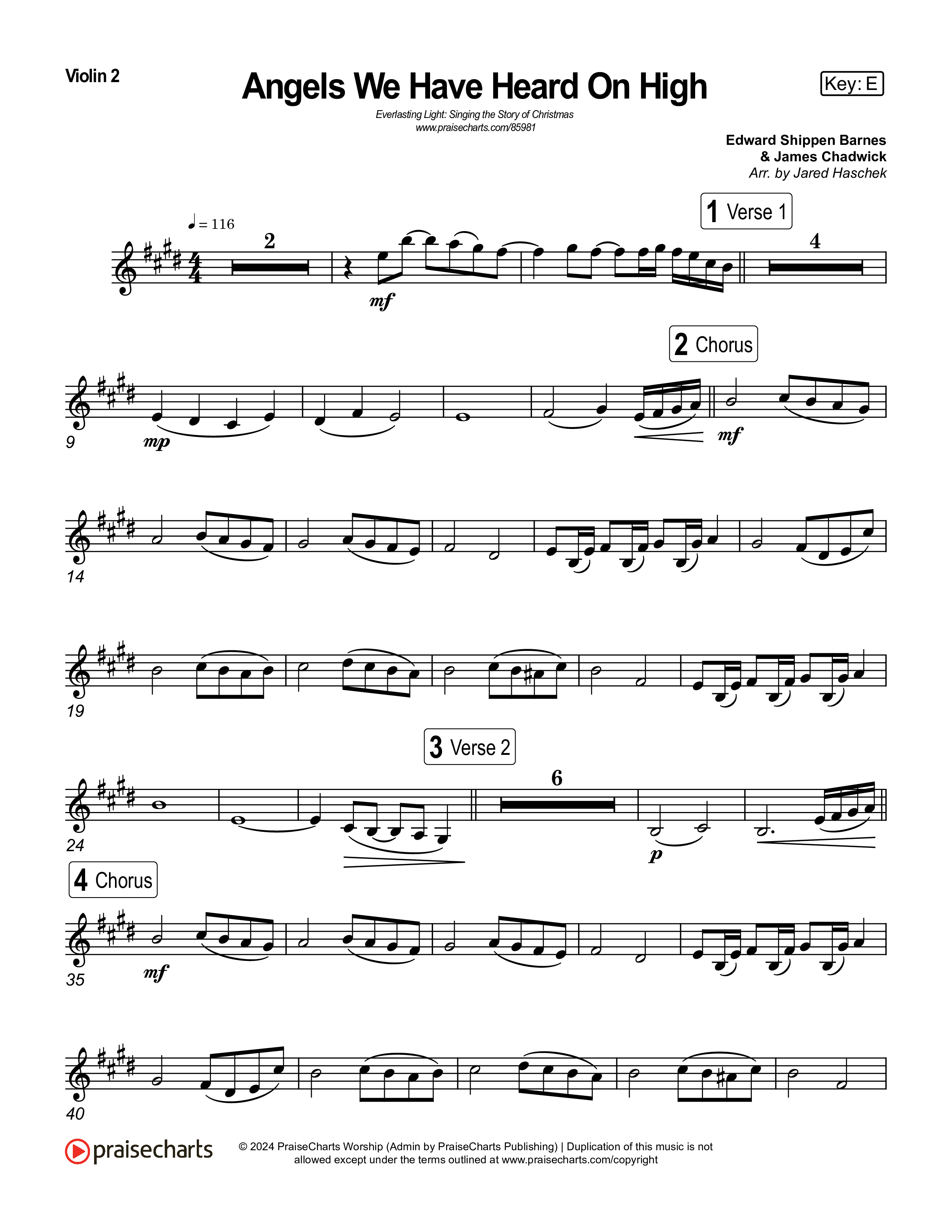 Angels We Have Heard On High (Live) Violin 2 (Museum Of The Bible / Indiana Wesleyan University Choir / Arr. Jared Haschek)