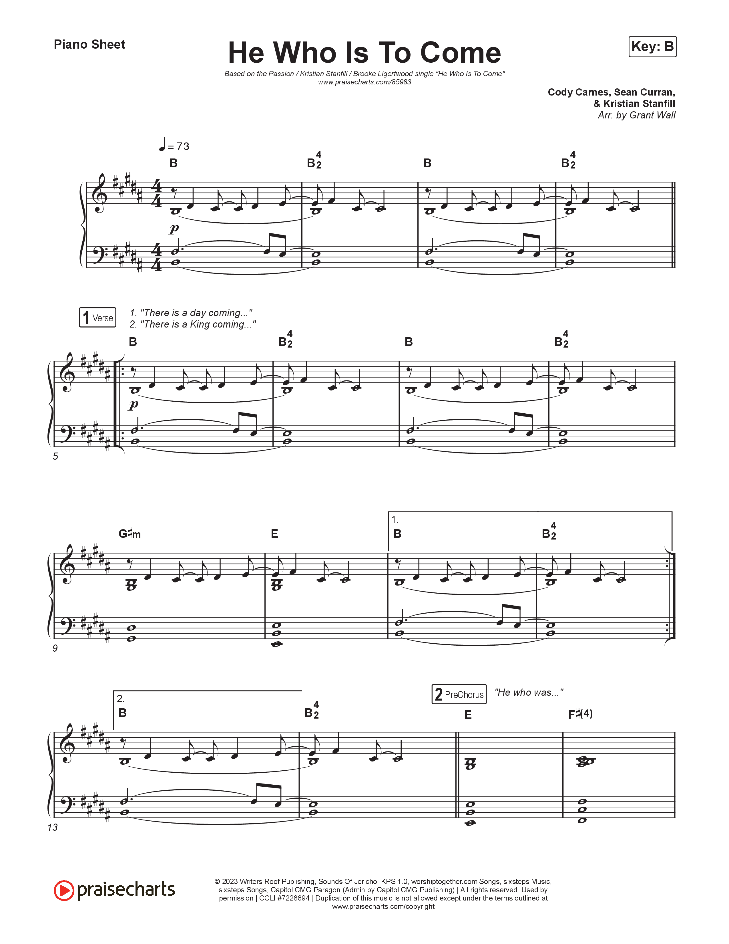 He Who Is To Come Piano Sheet (Passion / Kristian Stanfill / Brooke Ligertwood)