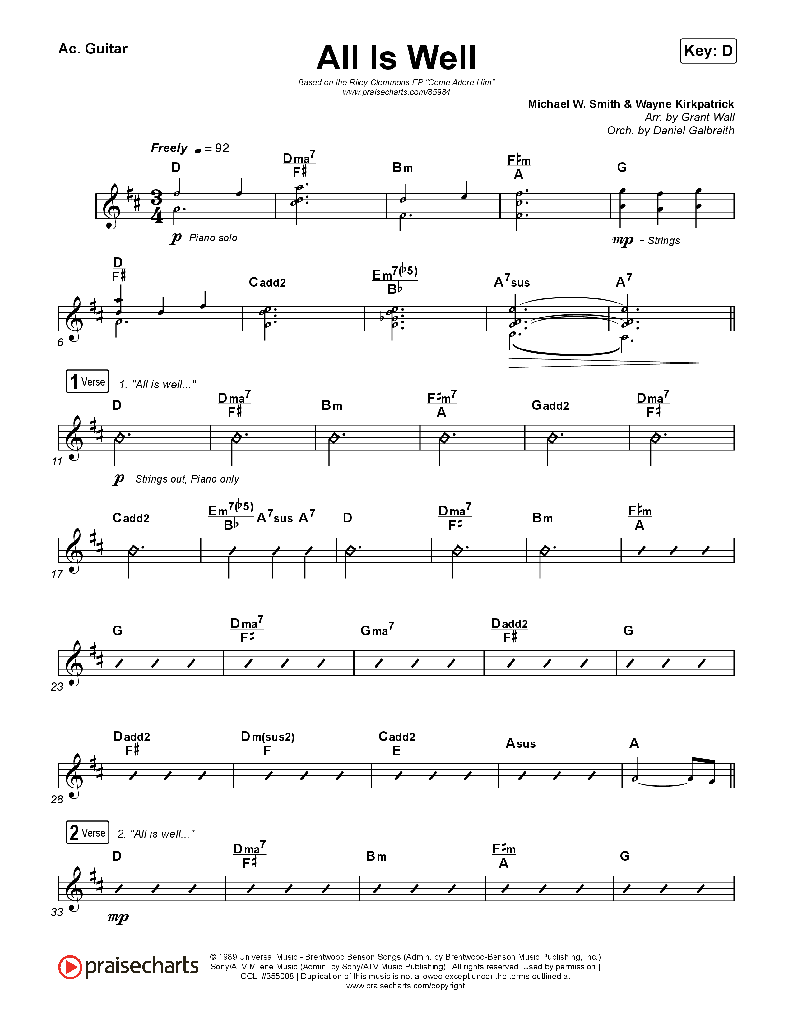 All Is Well Acoustic Guitar (Riley Clemmons / Michael W. Smith)