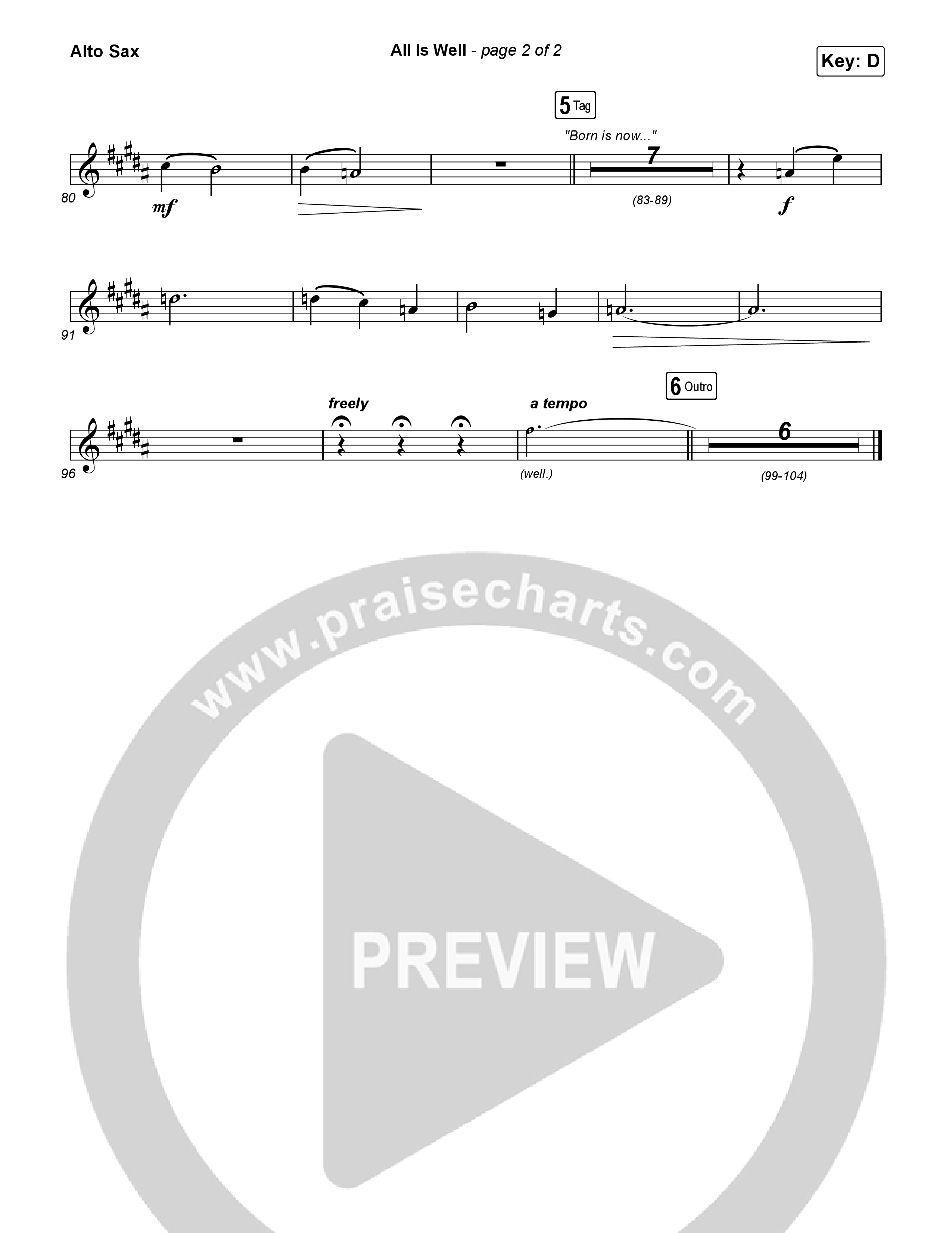 All Is Well Alto Sax (Riley Clemmons / Michael W. Smith)