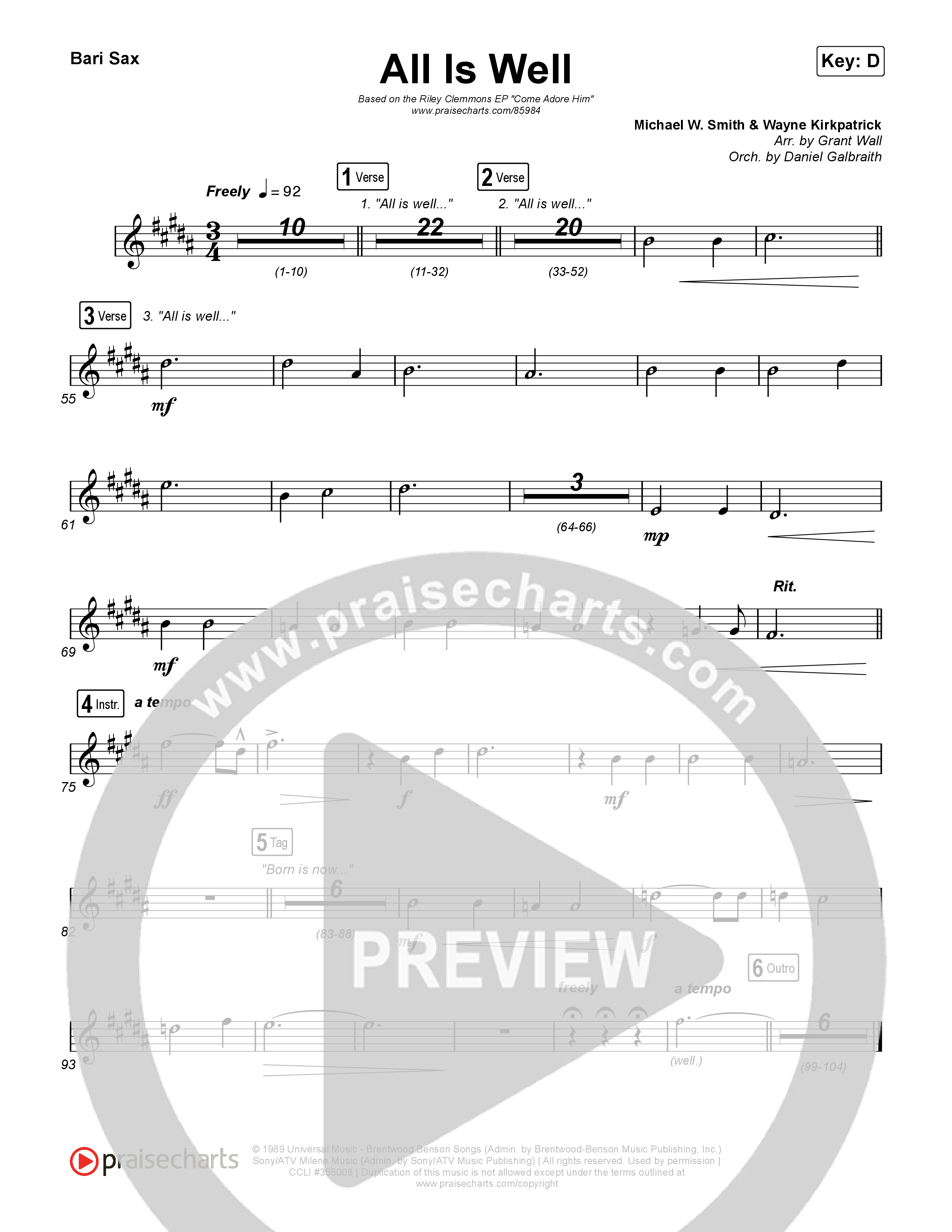 All Is Well Bari Sax (Riley Clemmons / Michael W. Smith)