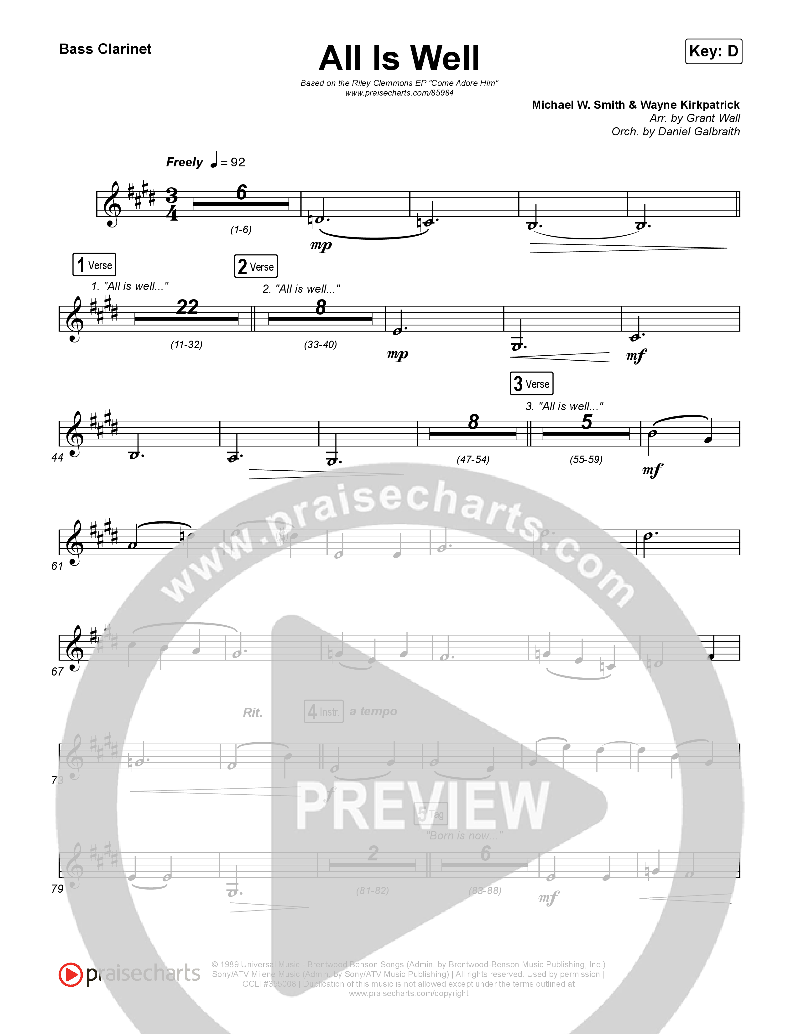 All Is Well Bass Clarinet (Riley Clemmons / Michael W. Smith)