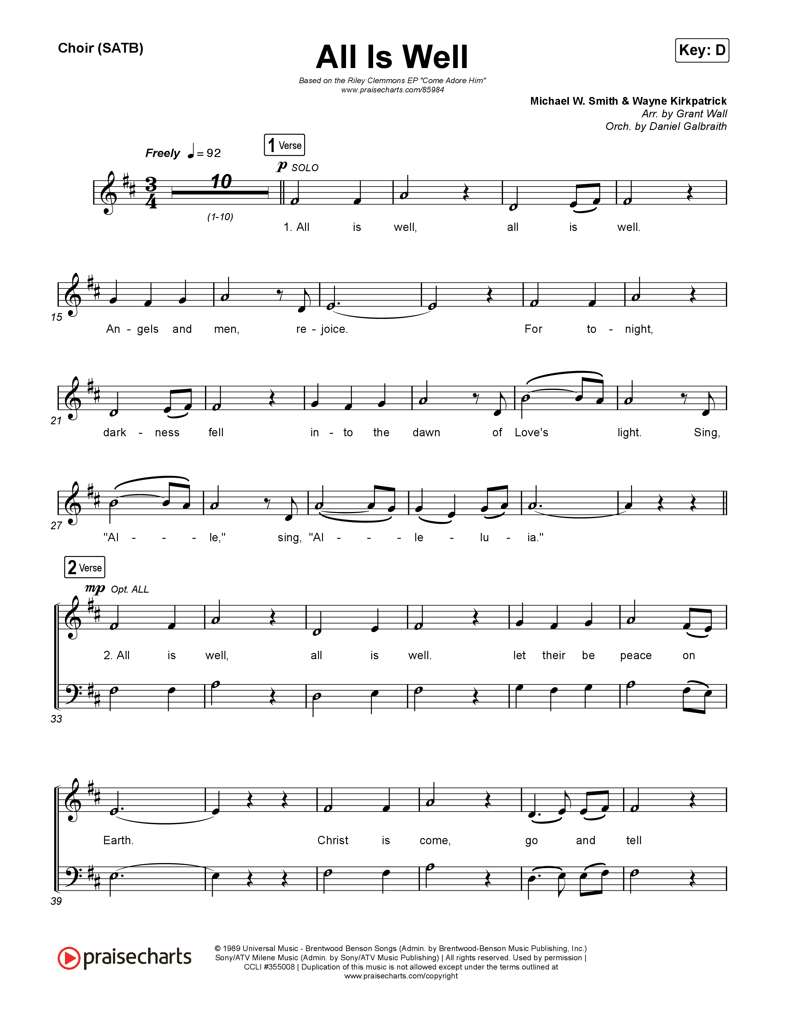 All Is Well Choir Sheet (SATB) (Riley Clemmons / Michael W. Smith)