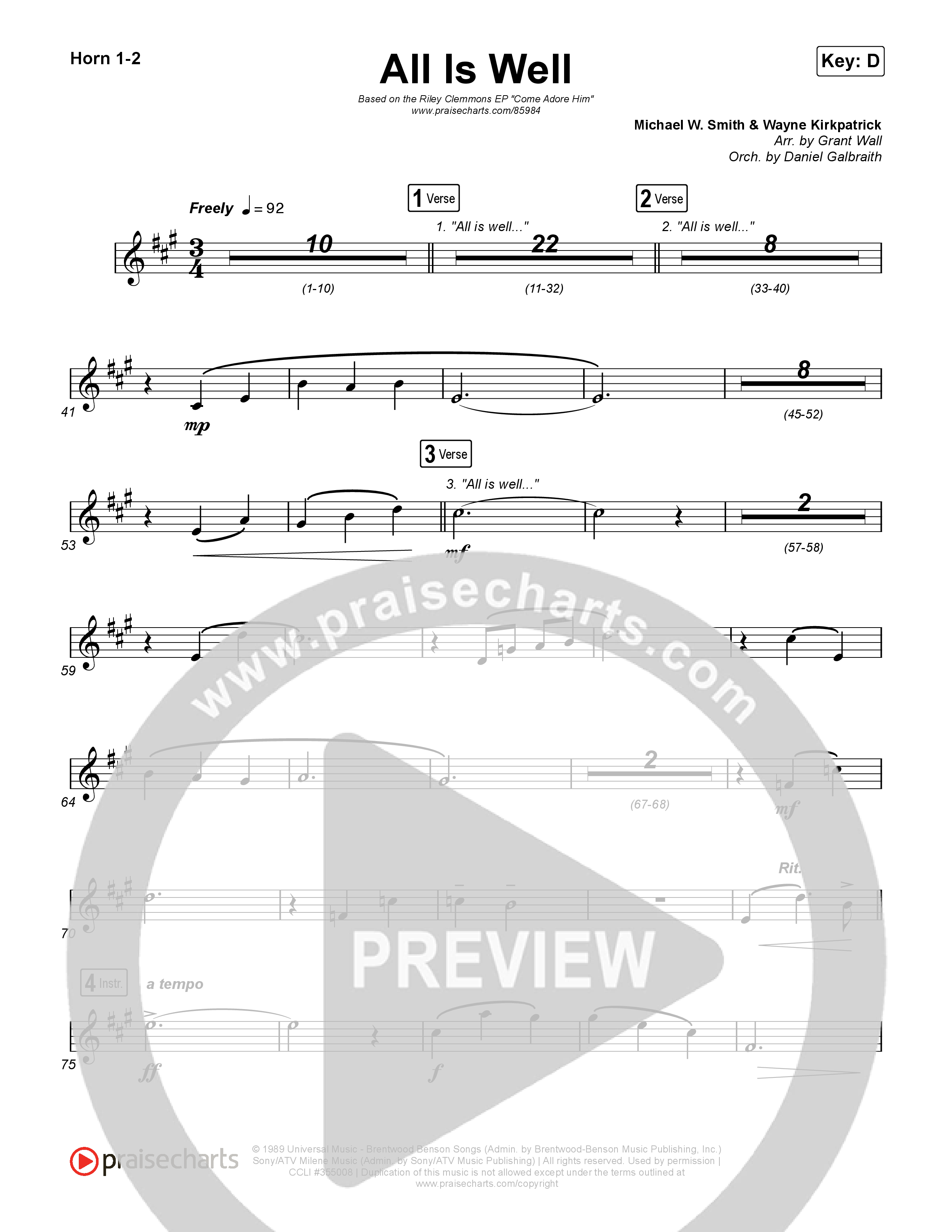 All Is Well French Horn 1,2 (Riley Clemmons / Michael W. Smith)