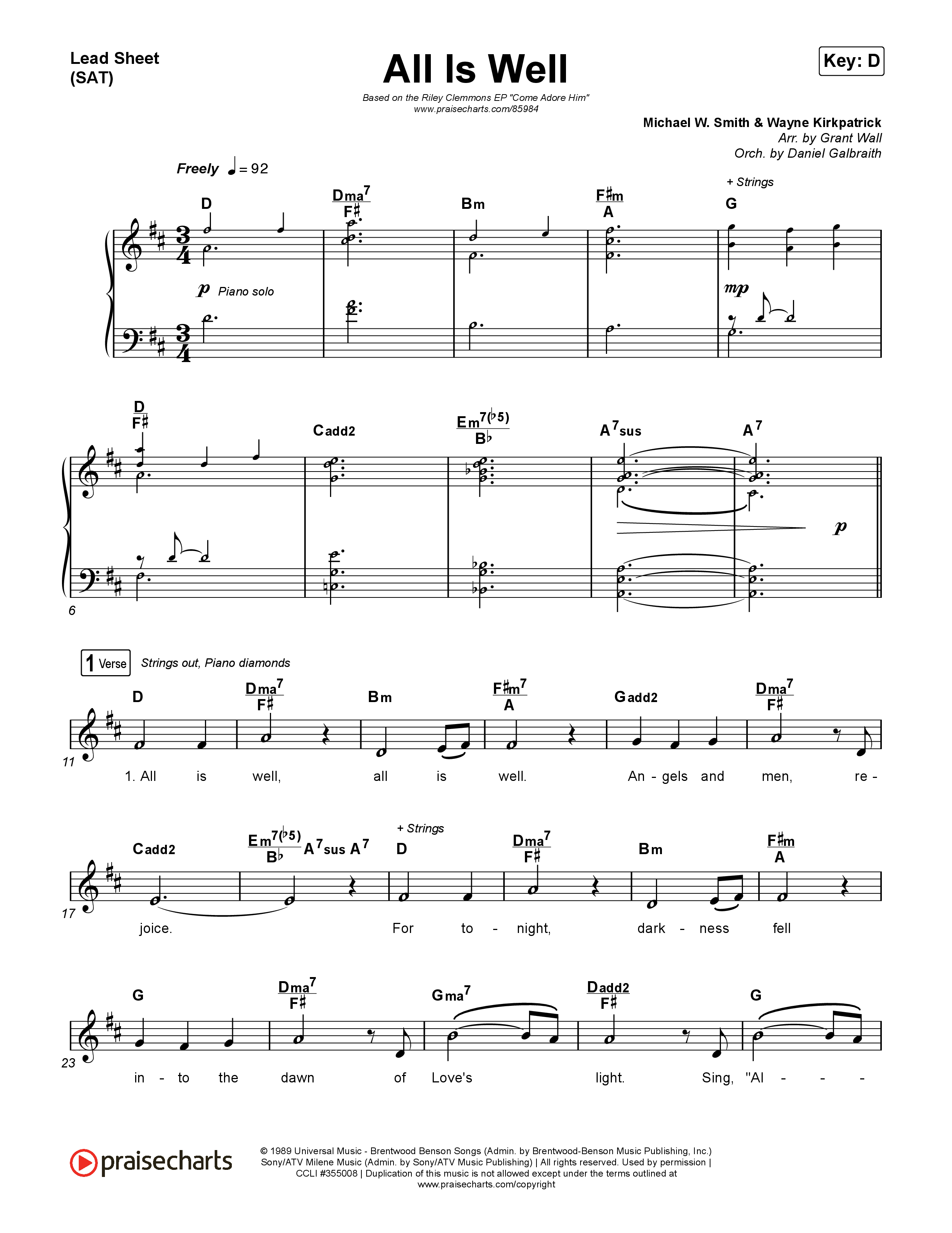 All Is Well Piano/Vocal Pack (Riley Clemmons / Michael W. Smith)