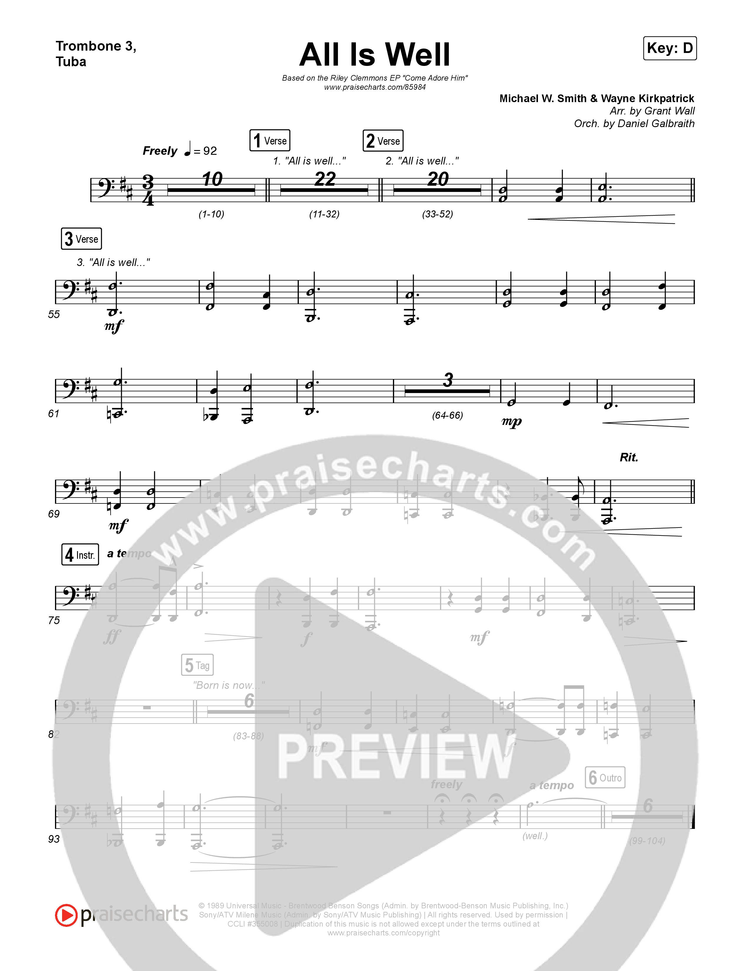 All Is Well Trombone 3/Tuba (Riley Clemmons / Michael W. Smith)