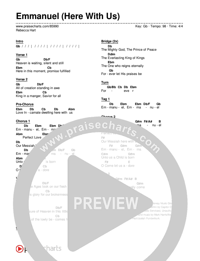 Emmanuel (Here With Us) Chords & Lyrics (Rebecca Hart)