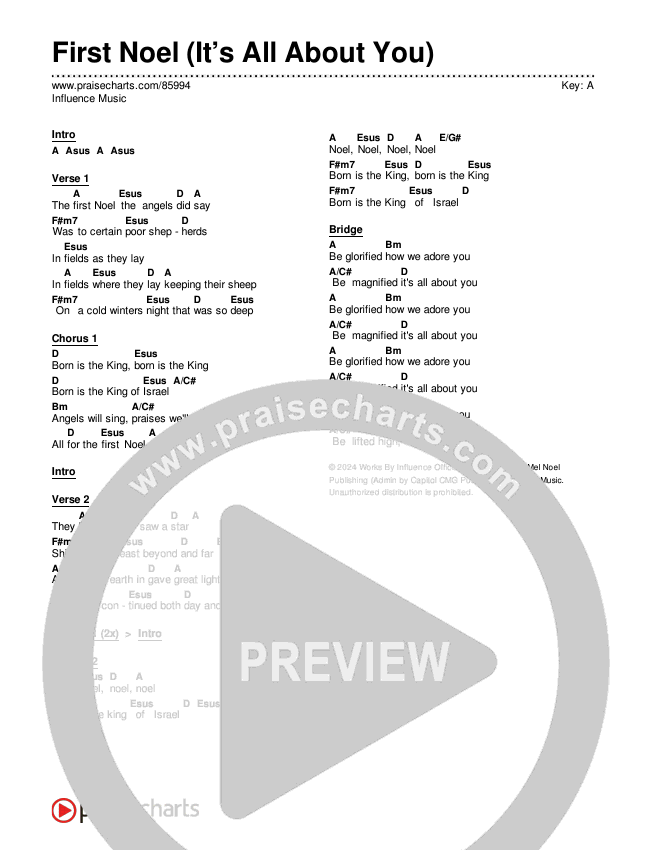 First Noel (It’s All About You) Chords & Lyrics (Influence Music)