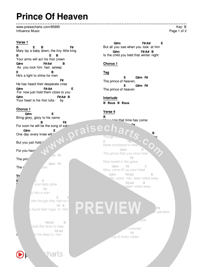 Prince Of Heaven Chords & Lyrics (Influence Music)