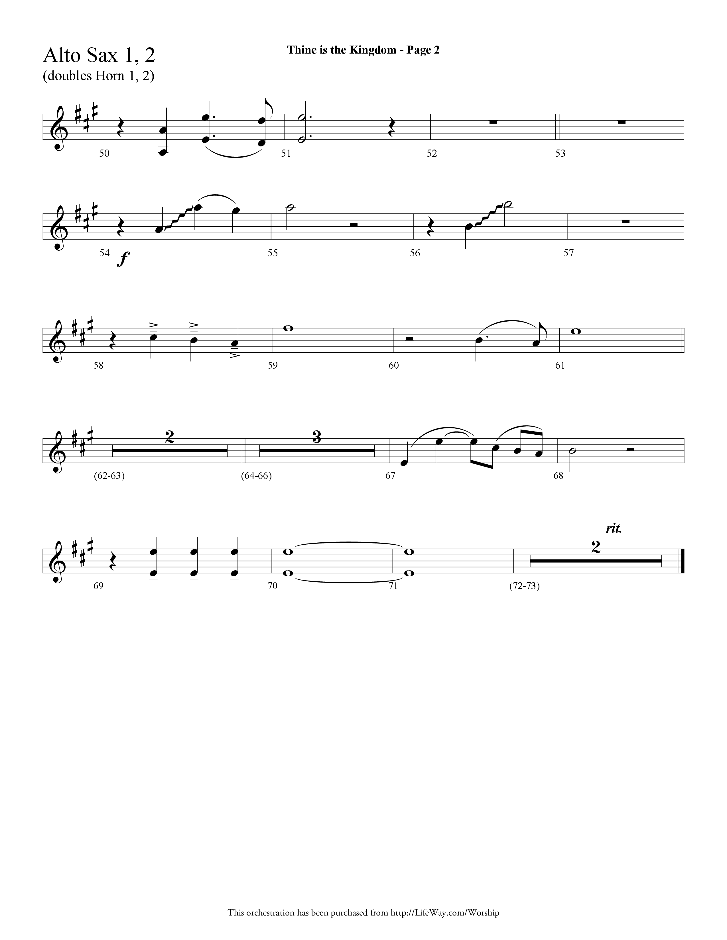 Thine is the Kingdom (The Lord's Prayer) (Choral Anthem SATB) Alto Sax 1/2 (Lifeway Choral / Arr. Dave Williamson)