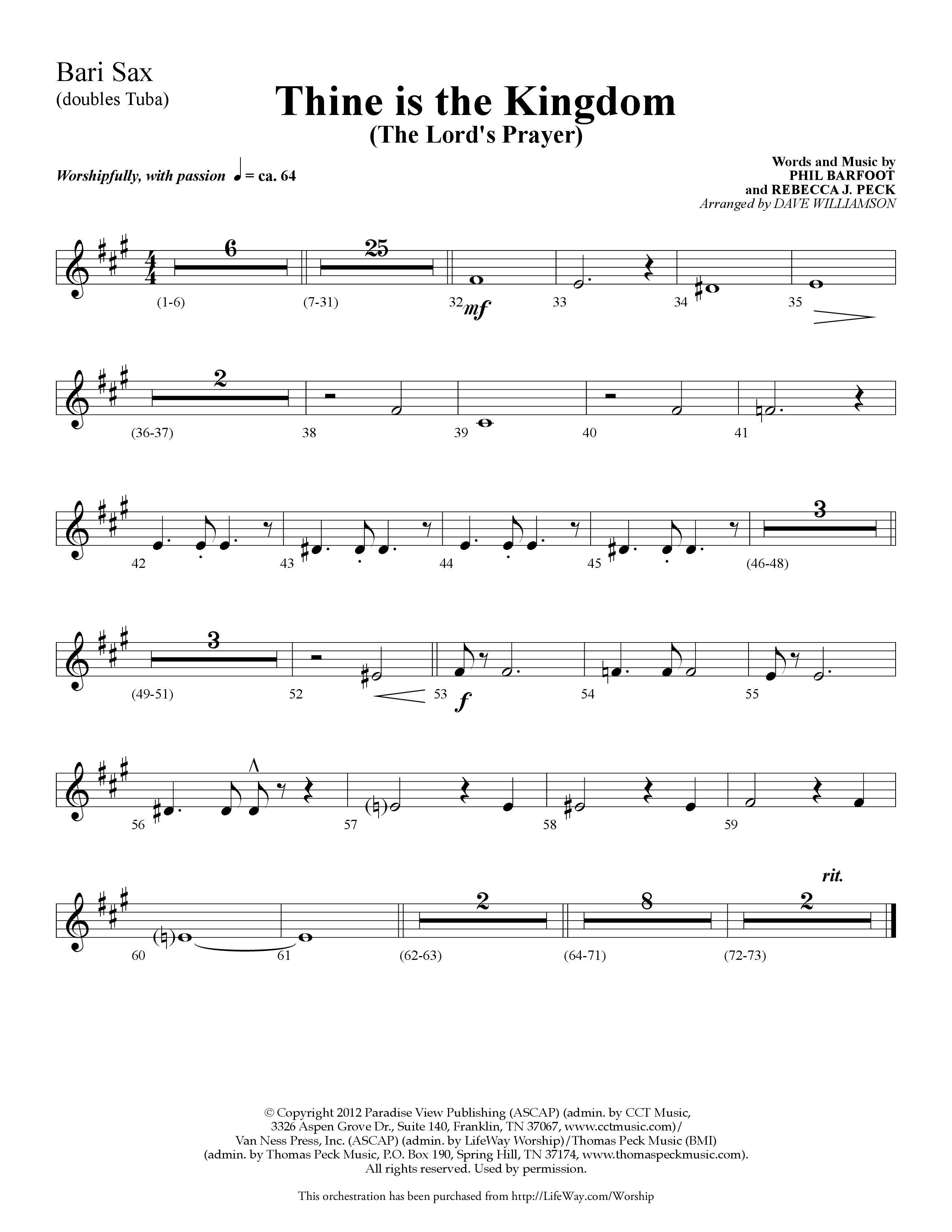 Thine is the Kingdom (The Lord's Prayer) (Choral Anthem SATB) Bari Sax (Lifeway Choral / Arr. Dave Williamson)