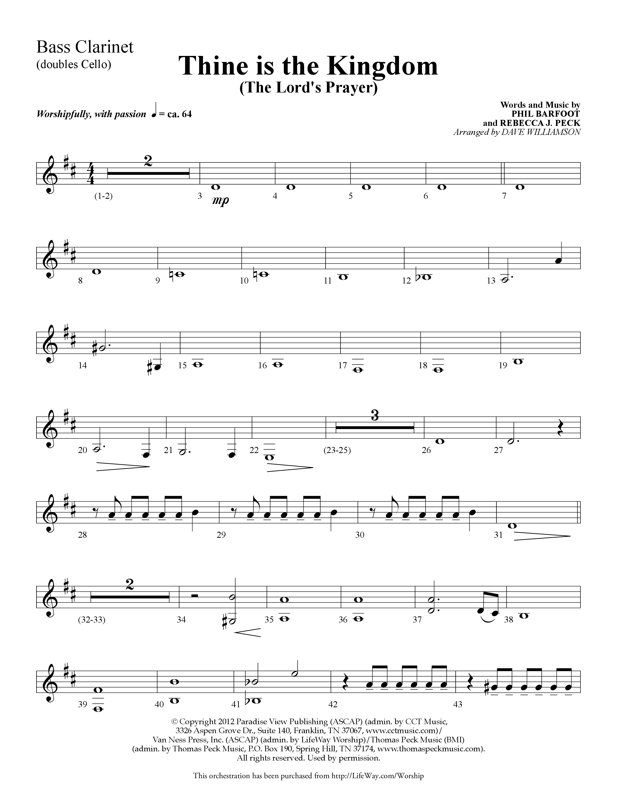 Thine is the Kingdom (The Lord's Prayer) (Choral Anthem SATB) Bass Clarinet (Lifeway Choral / Arr. Dave Williamson)