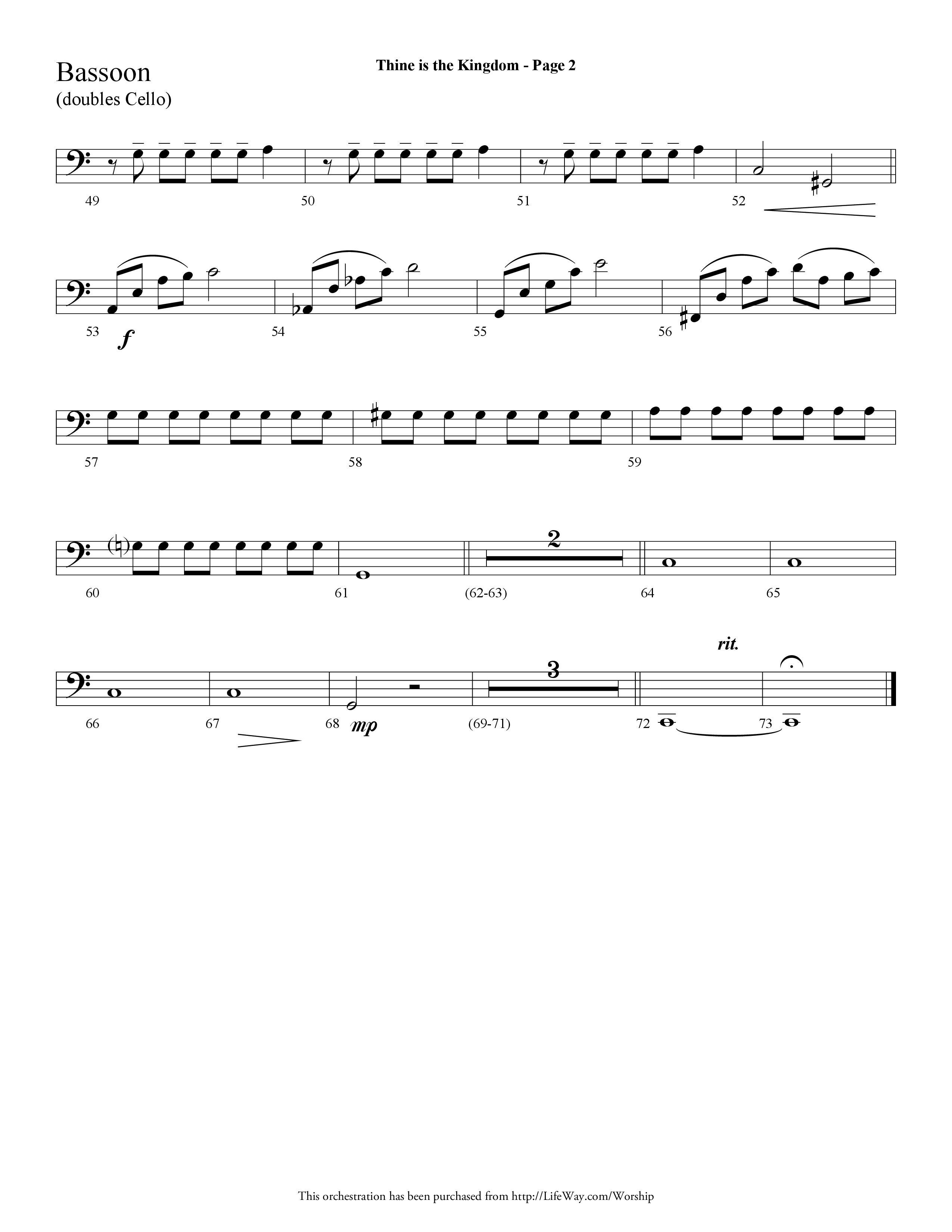 Thine is the Kingdom (The Lord's Prayer) (Choral Anthem SATB) Bassoon (Lifeway Choral / Arr. Dave Williamson)